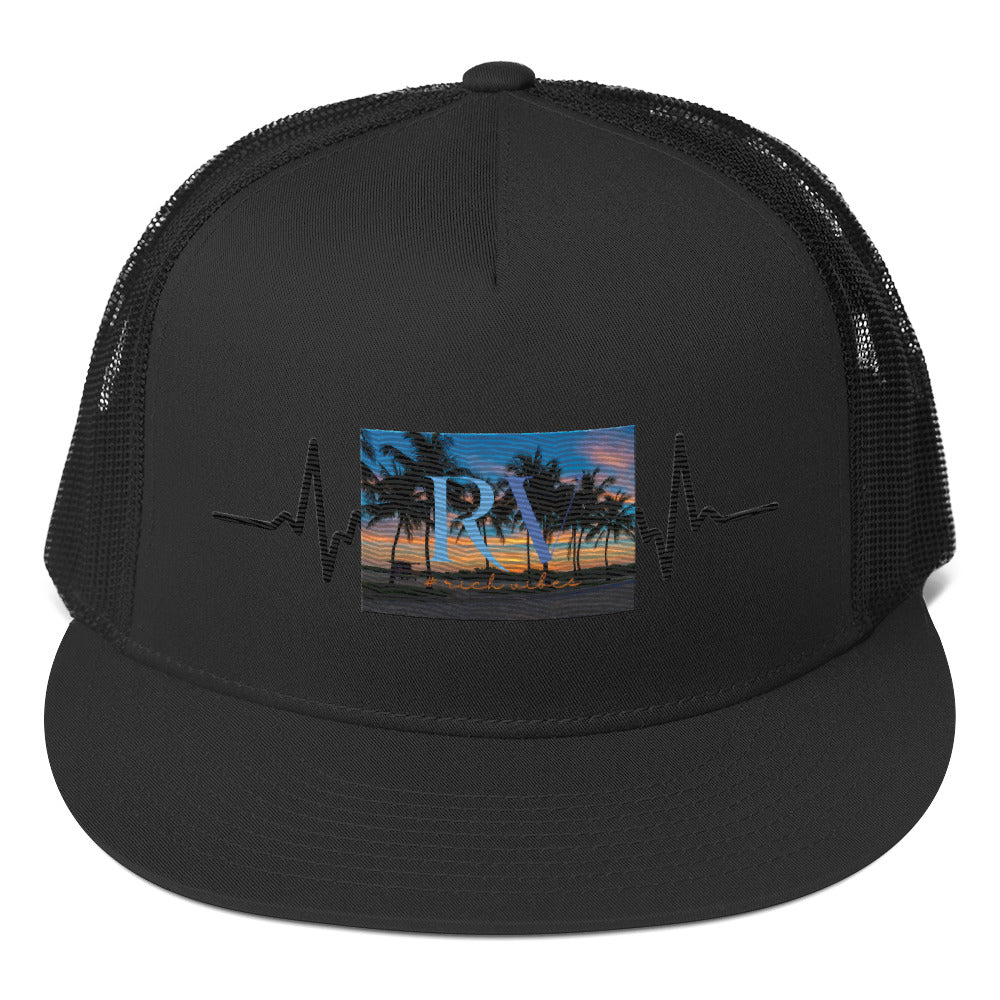 RV5 Rich Vibes Sunset Miami Beach Florida Pulse Black - Trucker Cap