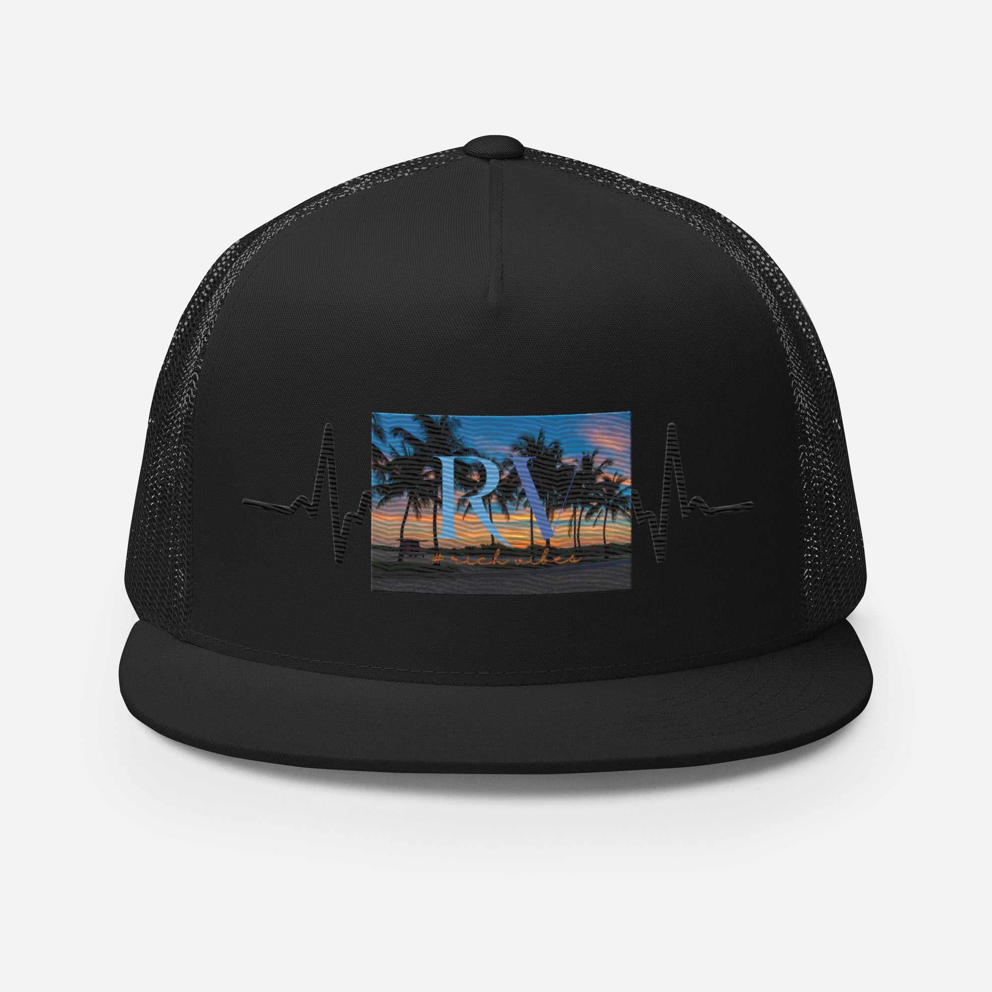 RV5 Rich Vibes Sunset Miami Beach Florida Pulse Black - Trucker Cap