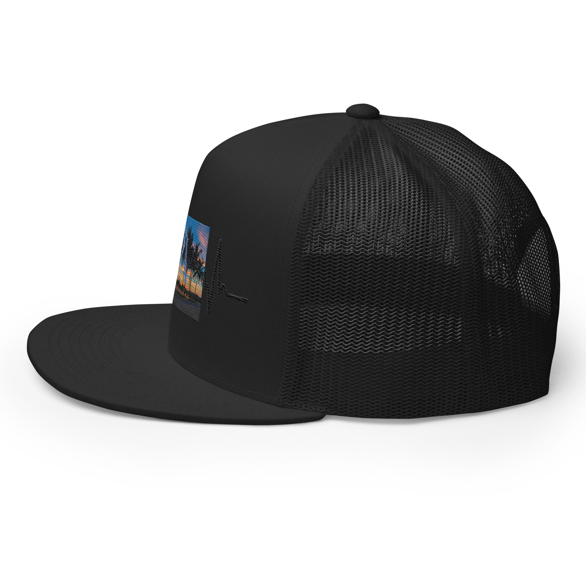 RV5 Rich Vibes Sunset Miami Beach Florida Pulse Black - Trucker Cap