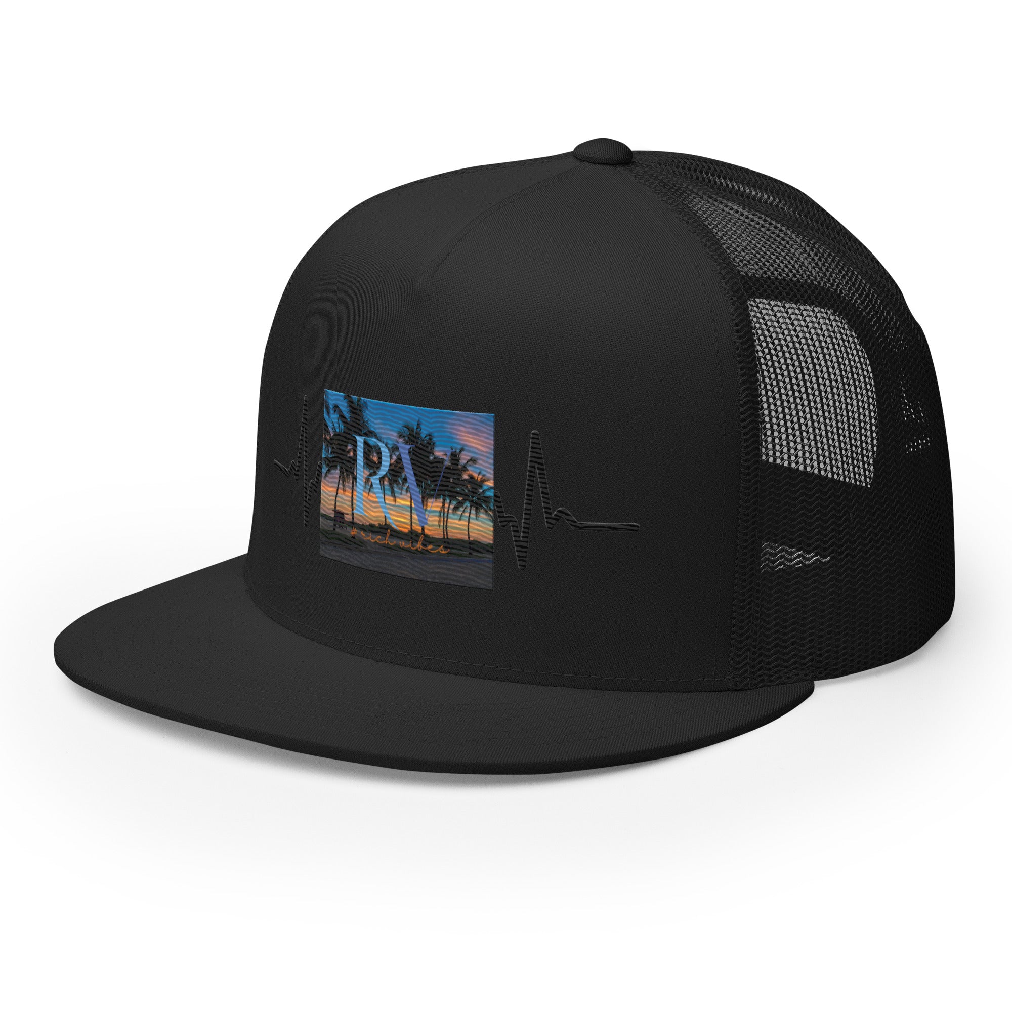 RV5 Rich Vibes Sunset Miami Beach Florida Pulse Black - Trucker Cap