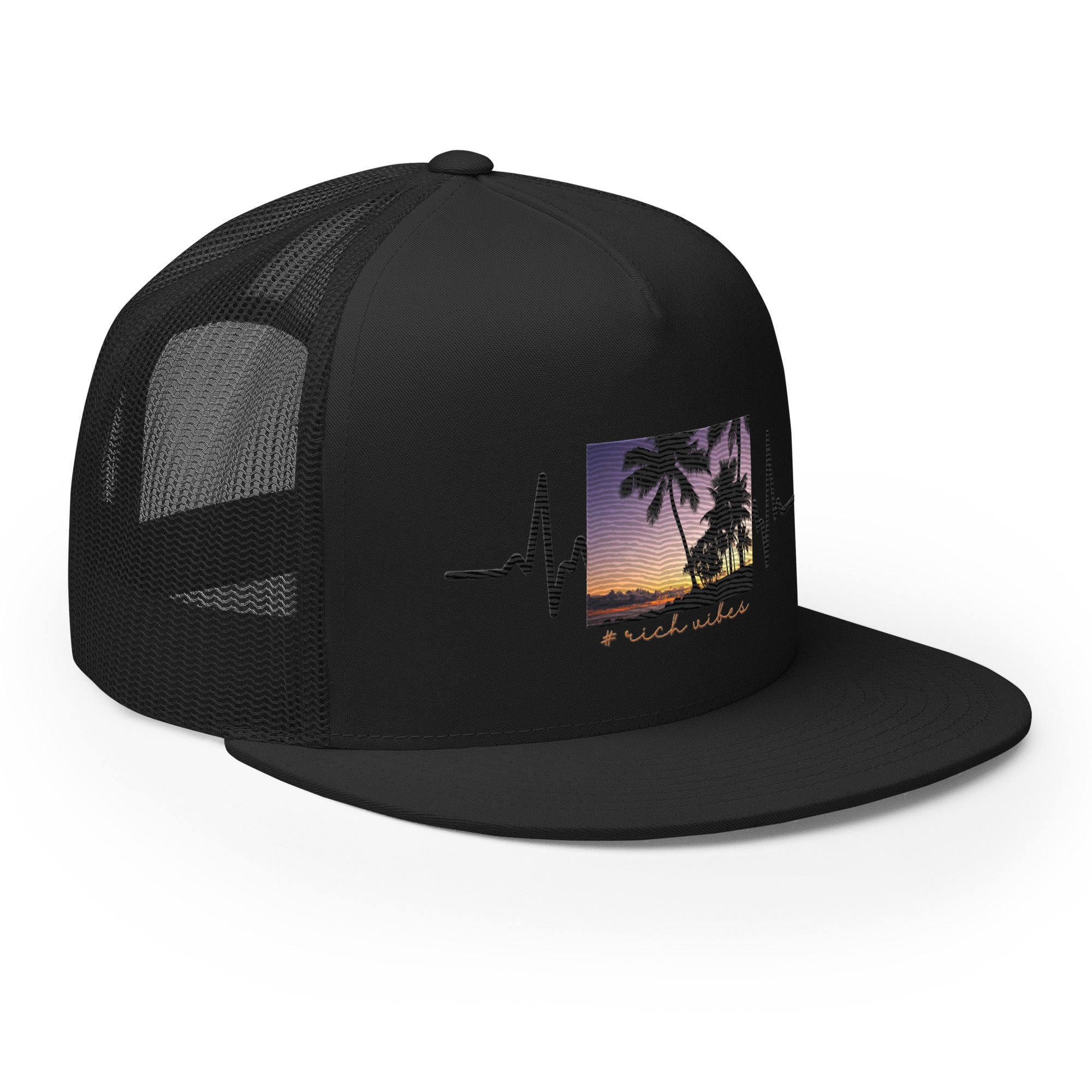 RV5 Rich Vibes Golden Sunset Hawaii Pulse Black - Trucker Cap