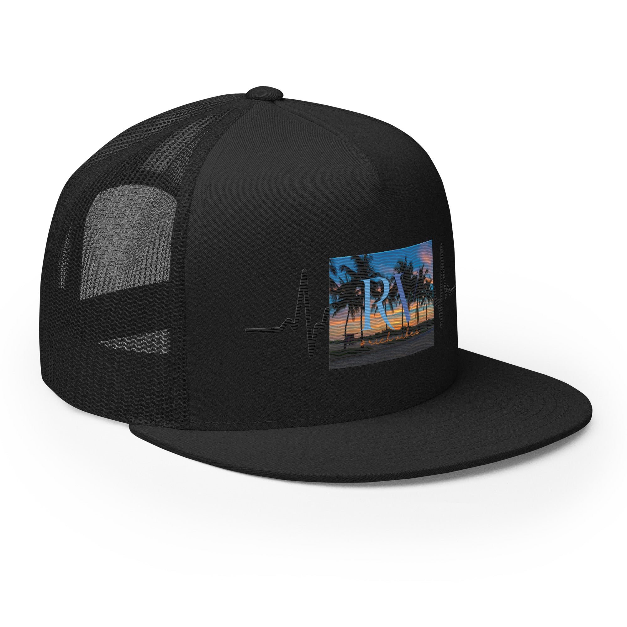 RV5 Rich Vibes Sunset Miami Beach Florida Pulse Black - Trucker Cap