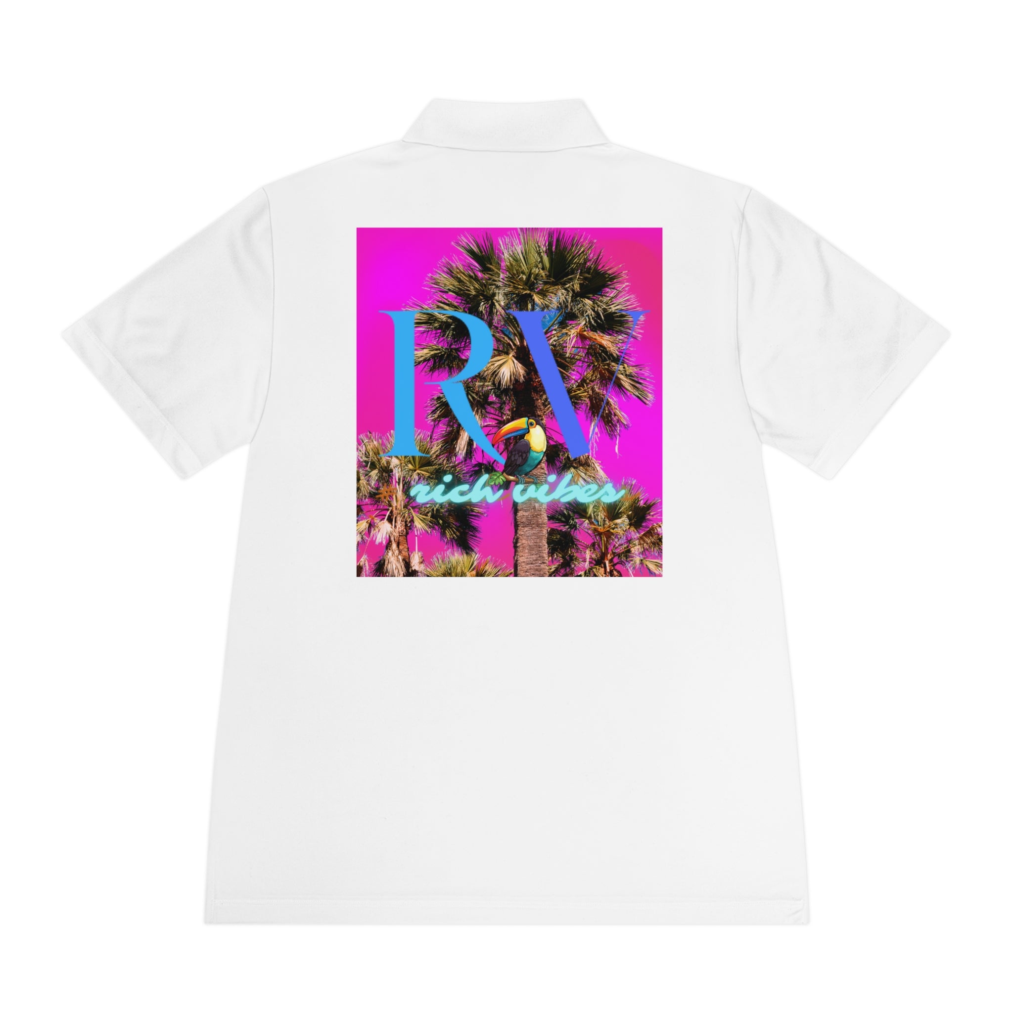 Rich Vibes RV Palm Tree Tropical Pink Back Logo 2.0 - Men's Sport Polo Shirt