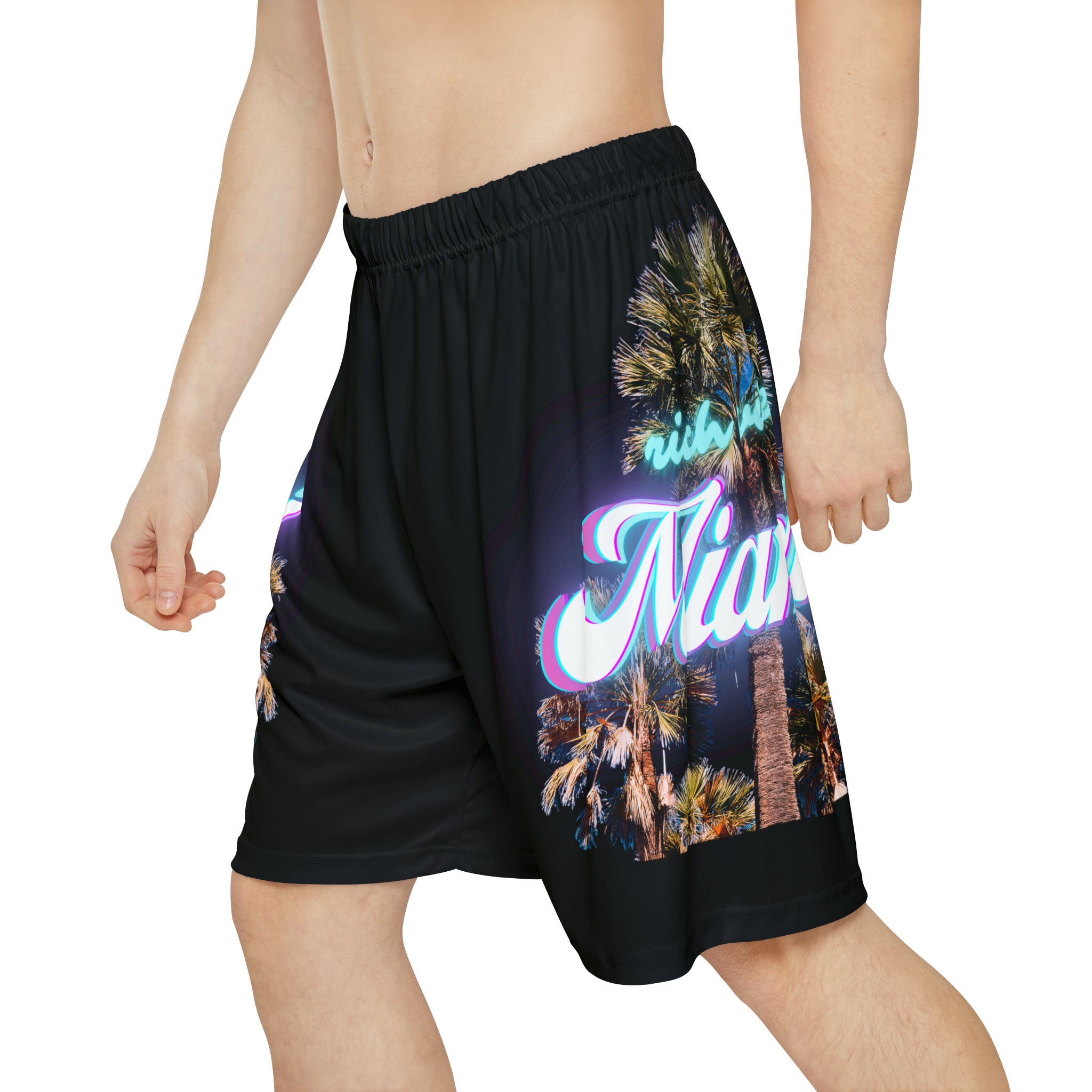 RV Rich Drip Miami Palm Tree Silhouette - Men’s Sports Shorts (AOP) Black