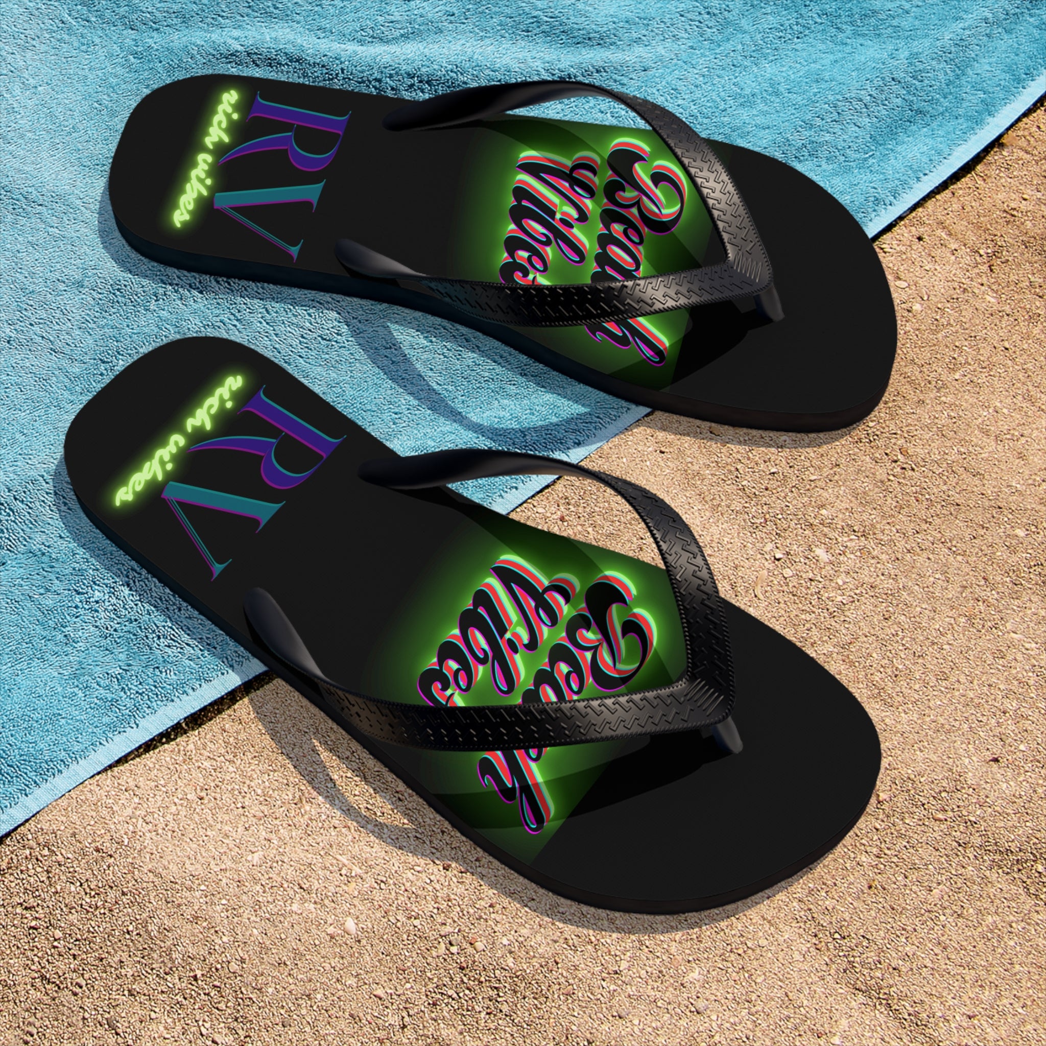 Rich Vibes RV Neon Beach Vibes - Unisex Flip-Flops - L