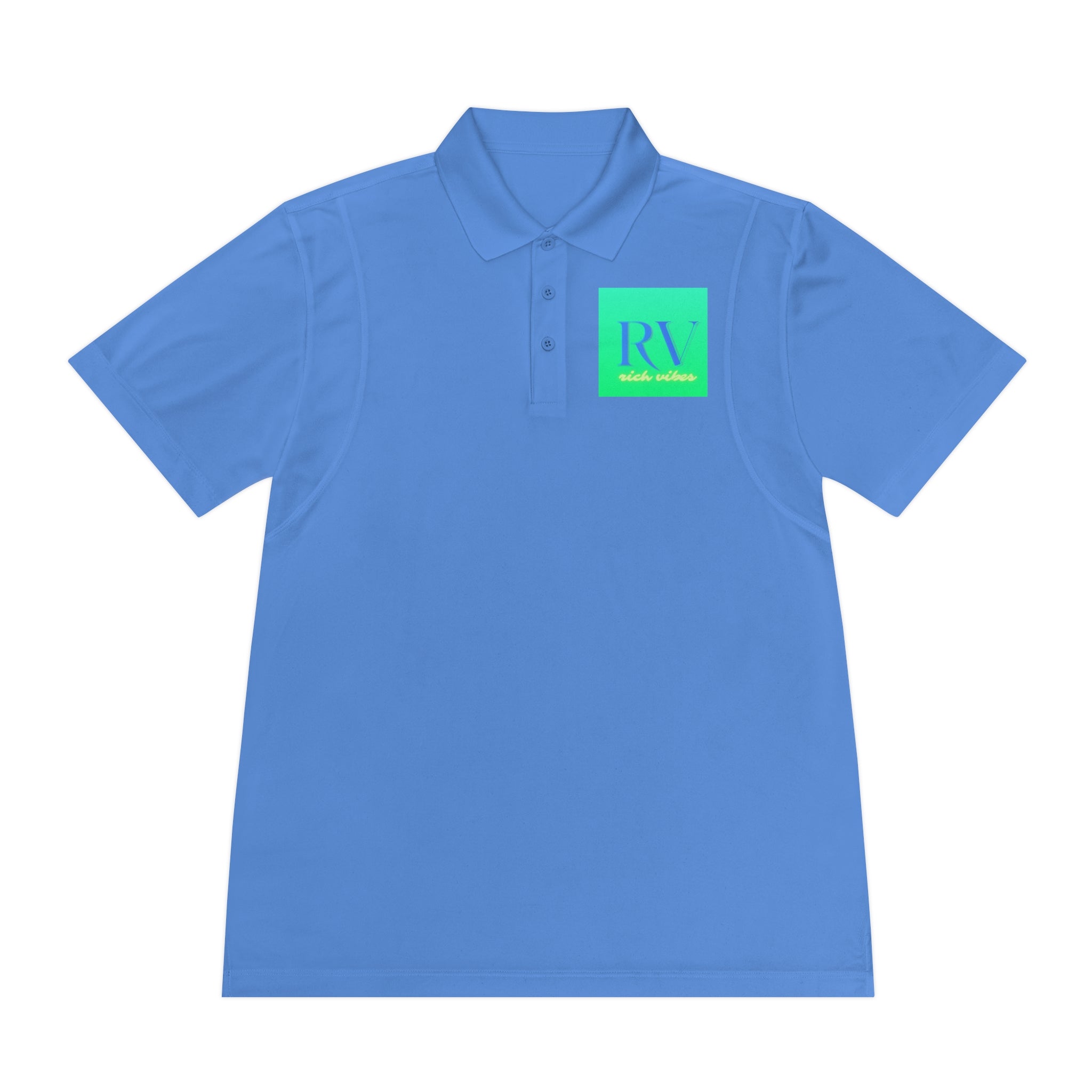 Rich Vibes RV Palm Tree Tropical Sea Green Back Logo 2.0 - Men's Sport Polo Shirt