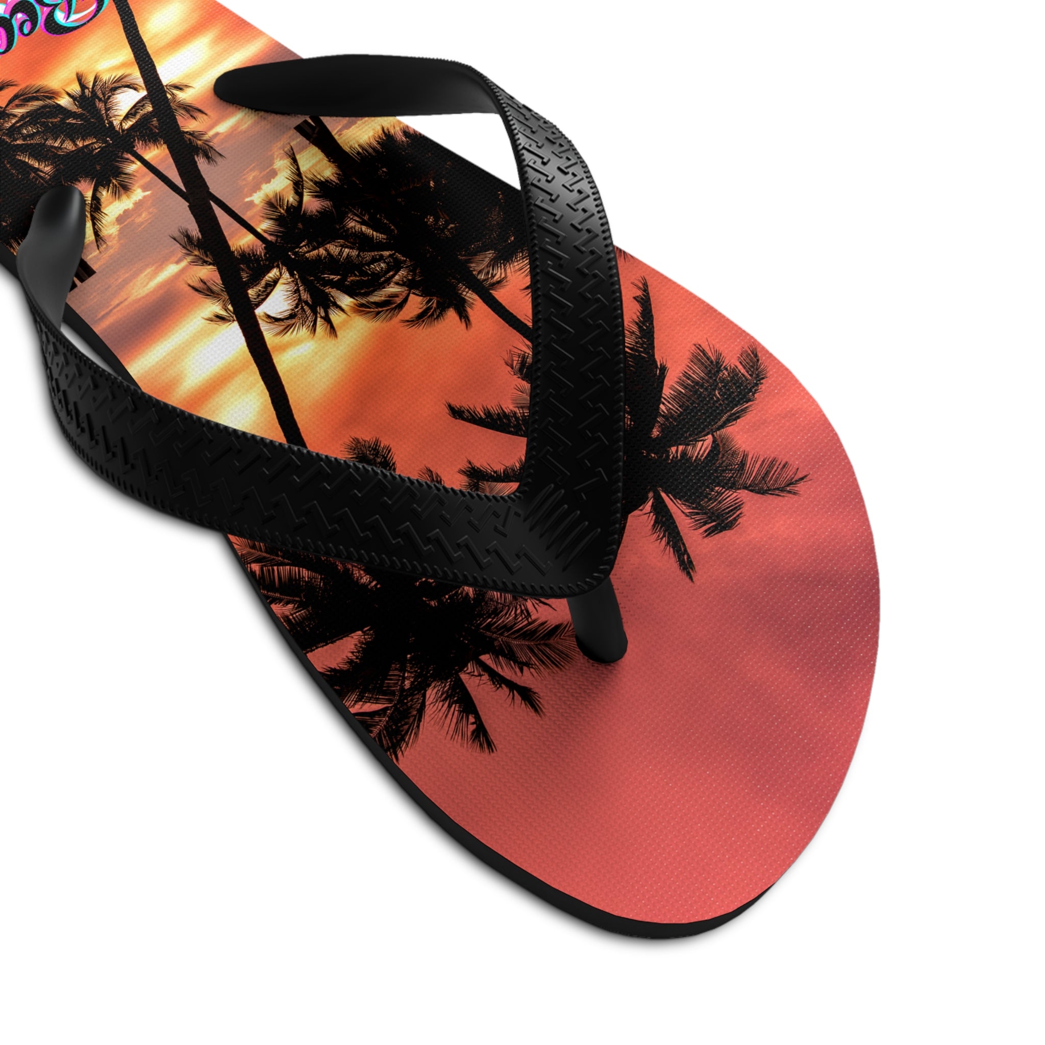 Rich Vibes Red Sunset Beach Silhouette - Unisex Flip-Flops - S
