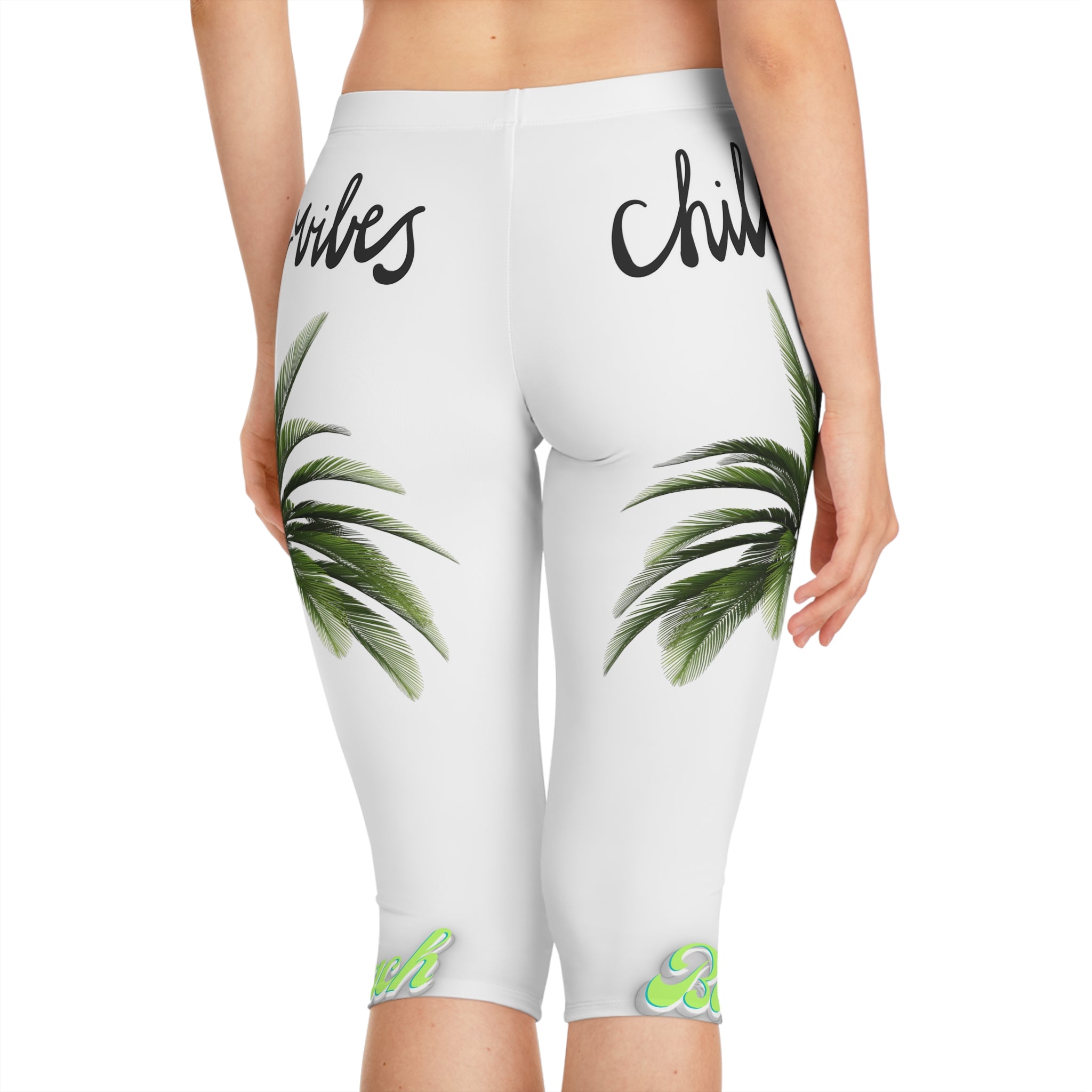 Vineyard Vibes Palm Chill Beach Vibes 1.0 - Women's Capri Leggings (AOP)White