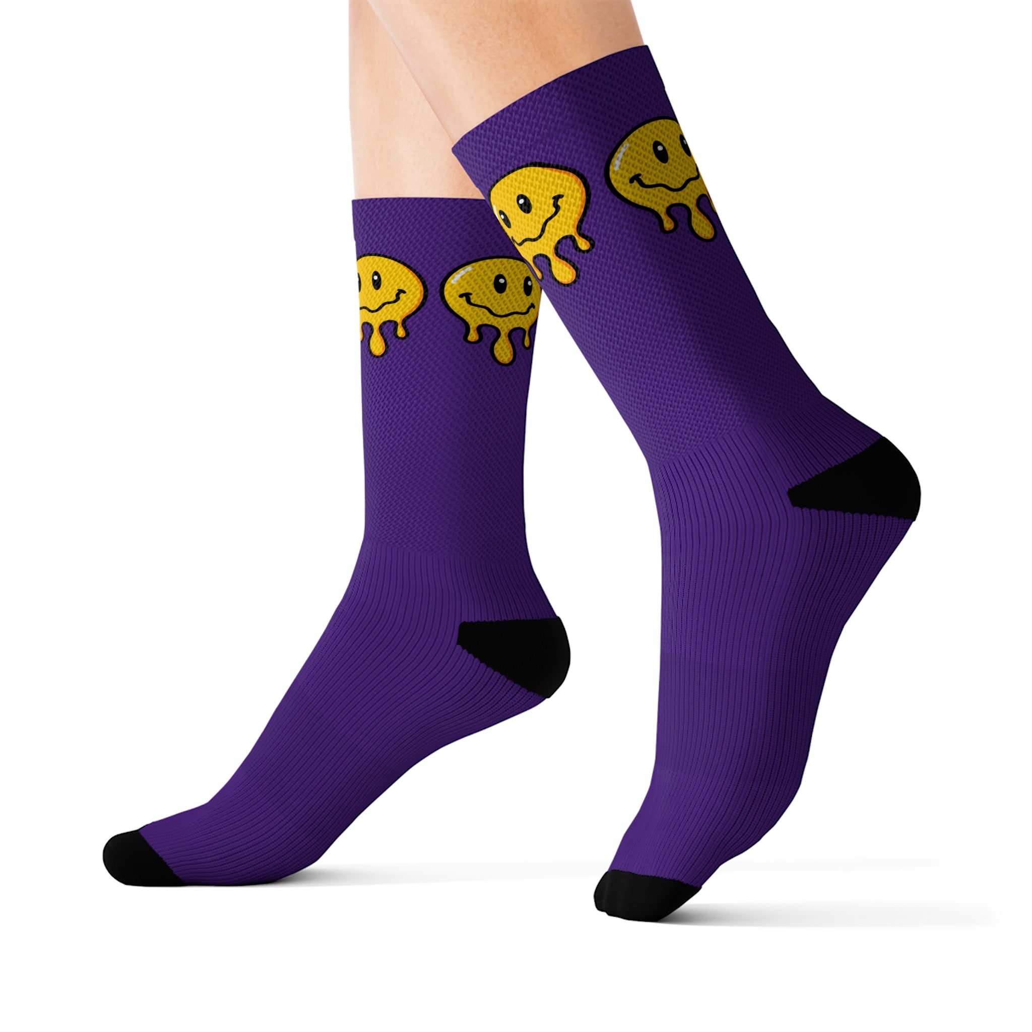 Rich Drip Drippy Smiley Faces - Sublimation Socks Purple