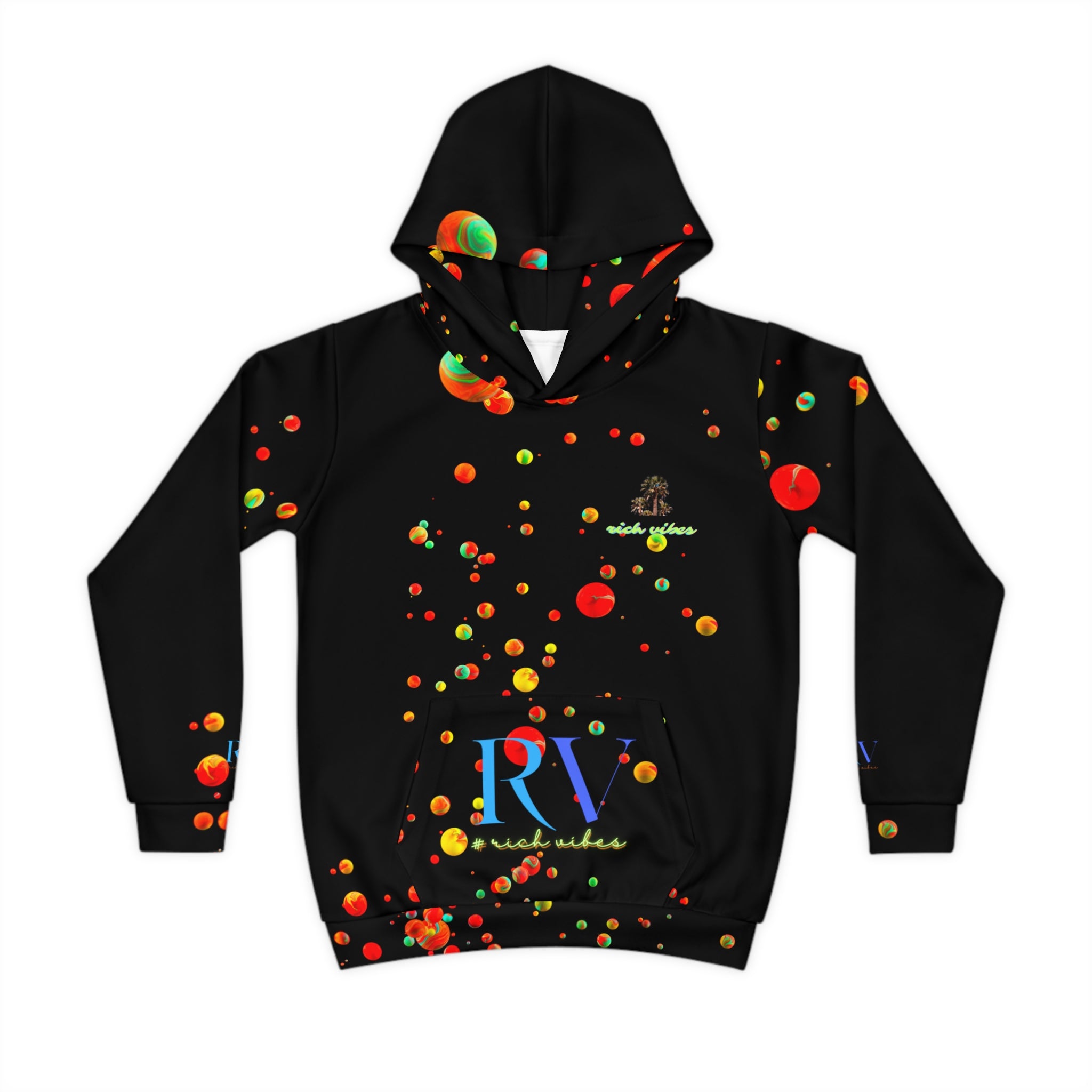 Rich Vibes Multi Colored Paint Drops RV Color Palm Tree -  Children's Hoodie (AOP)