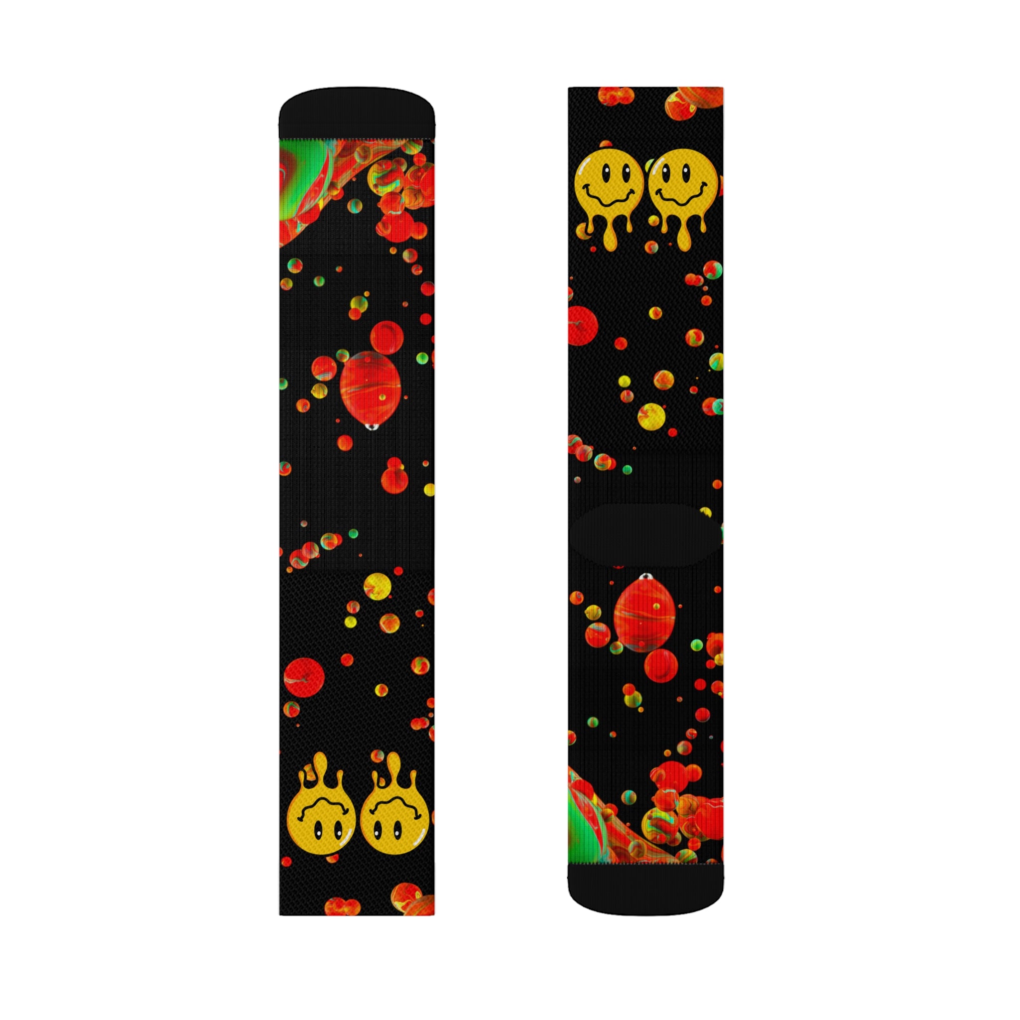 Rich Drip Multi Colored Paint Drop Drippy Smiley Face - Sublimation Socks White