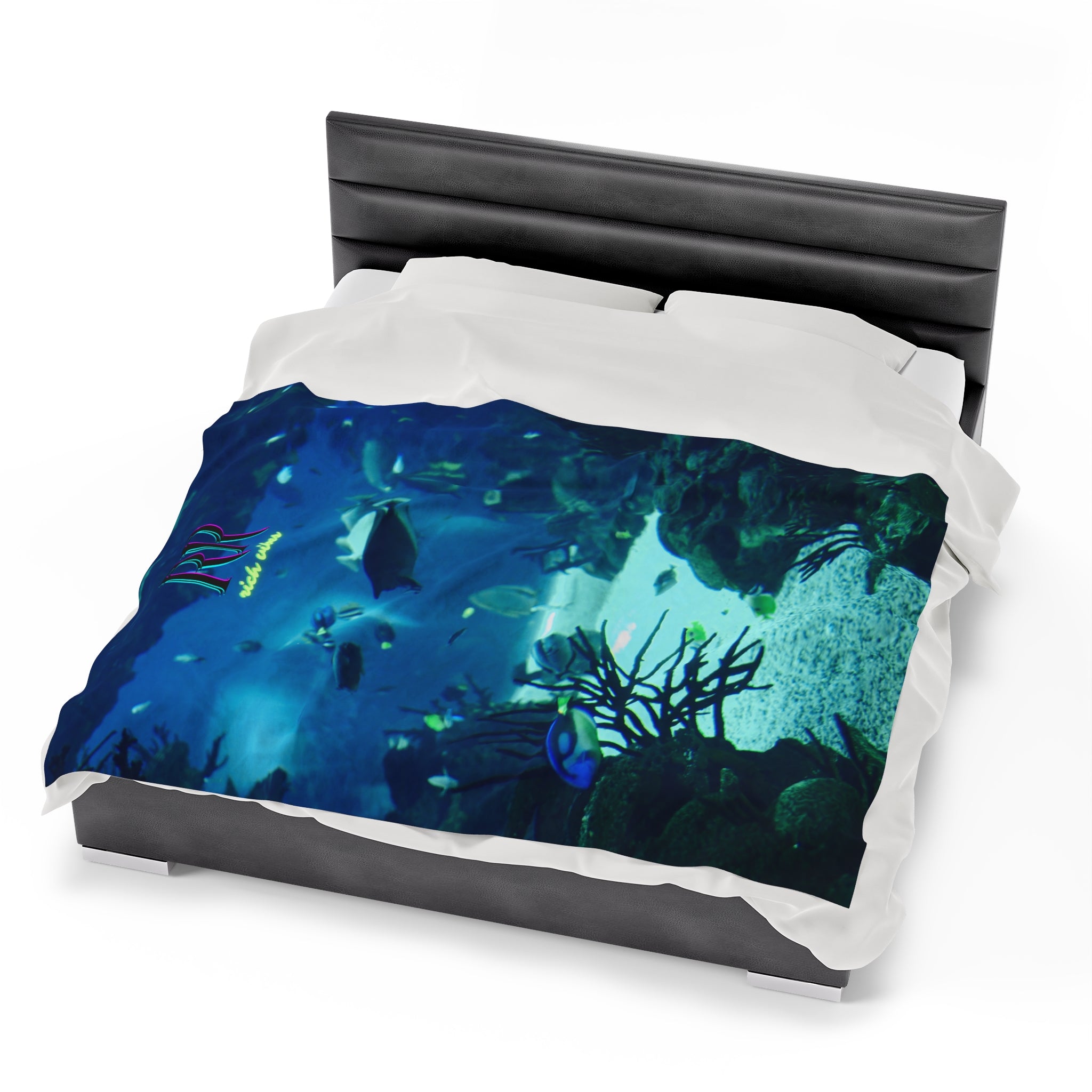 Rich Vibes Volt RR Blue Ocean Coral Reef  - Velveteen Plush Blanket