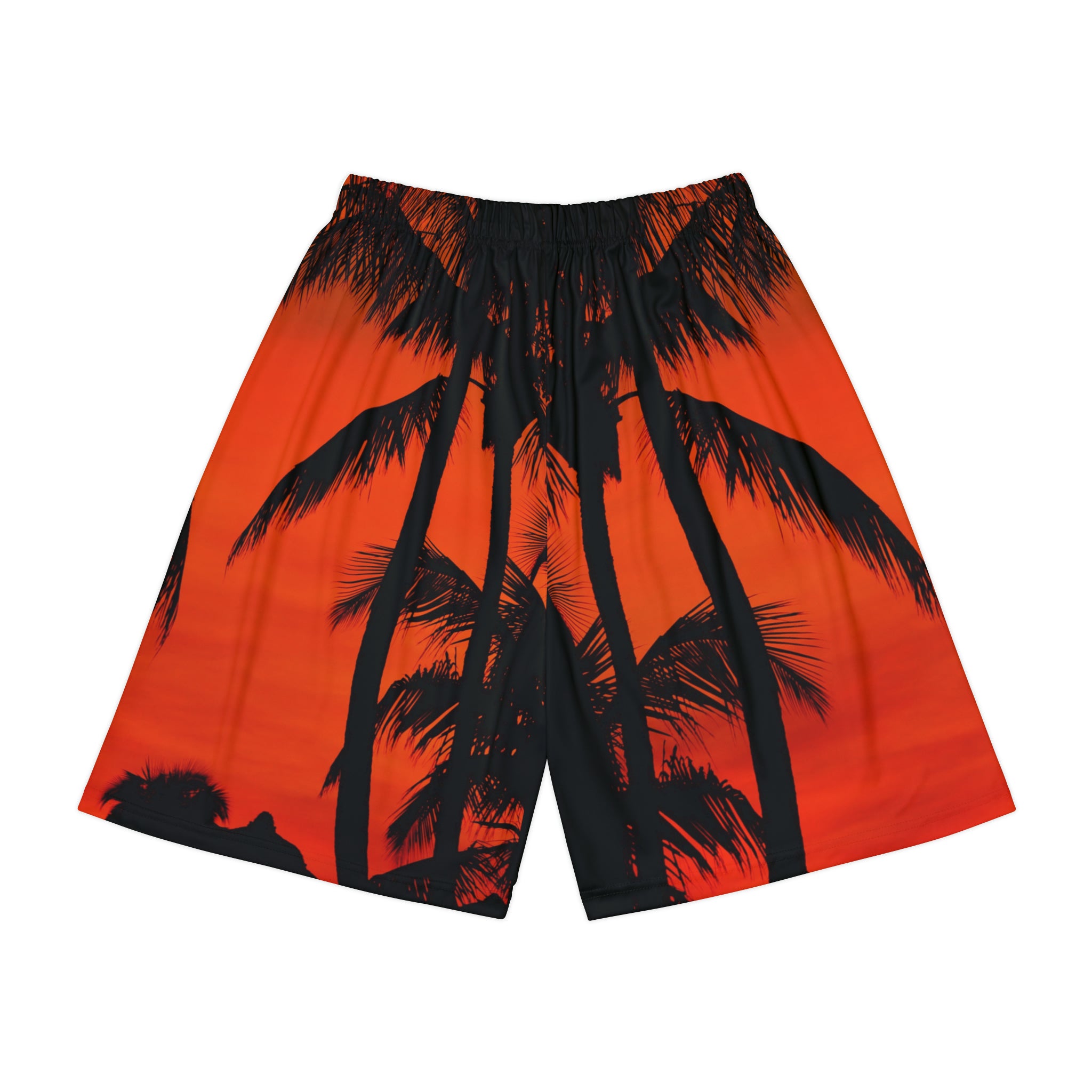 Rich Vibes Red Sunset RV Palm Tree Silhouette 2.0 - Men’s Sports Shorts (AOP) Black