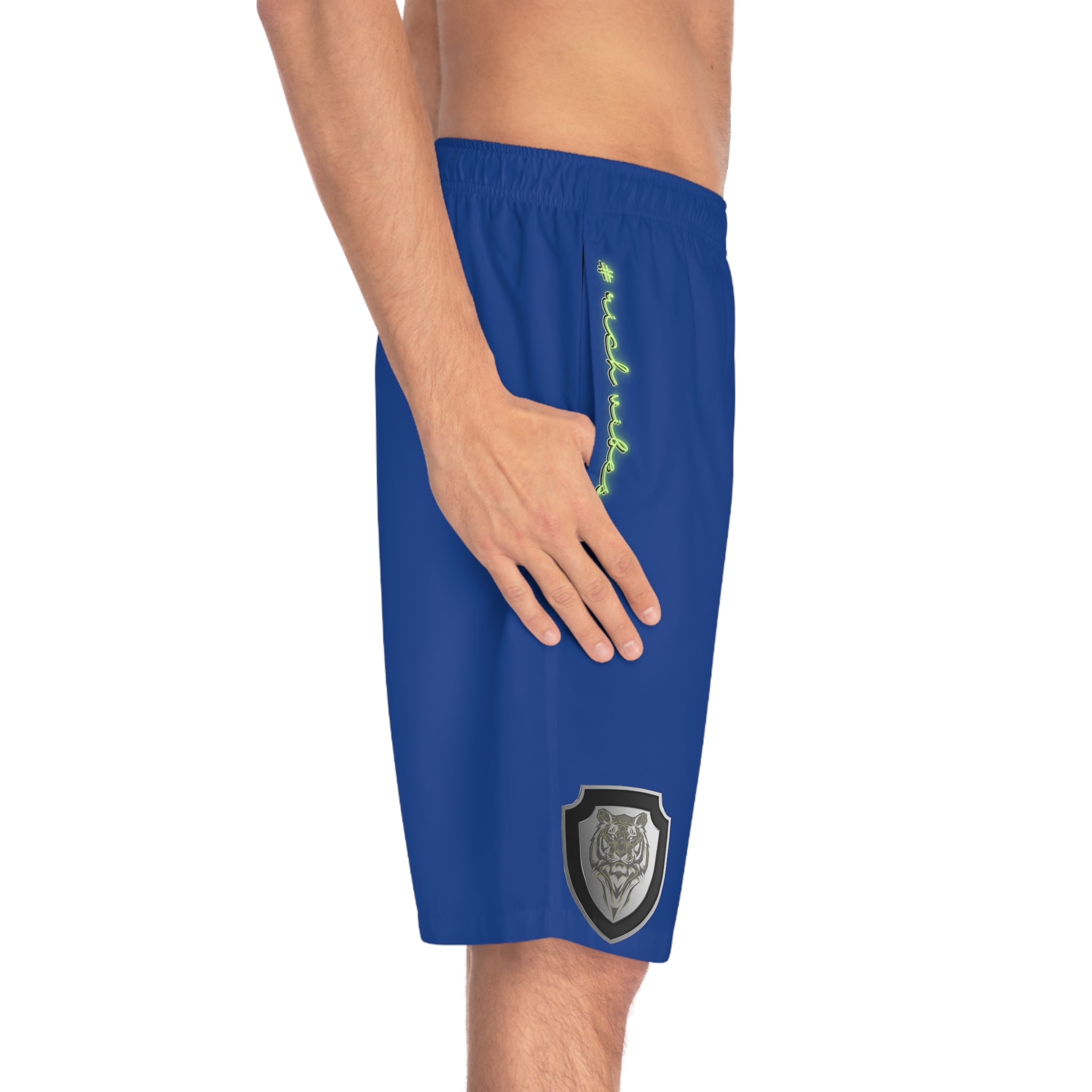 Rich Vibes Brand Of The Brave Volt MG Tiger Shield Royal Blue - Men's Board Shorts (AOP)
