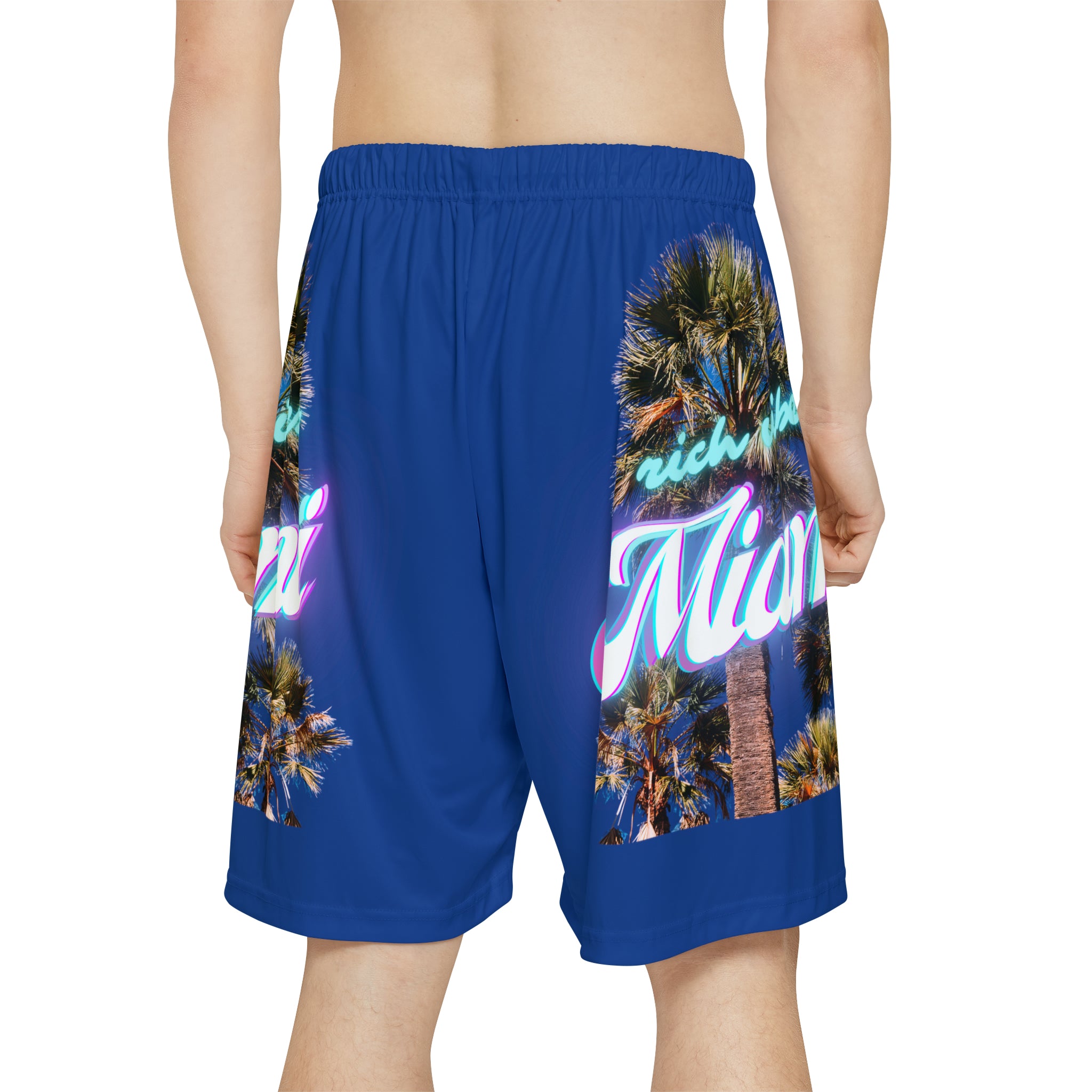 RV Rich Drip Miami Palm Tree Silhouette - Men’s Sports Shorts (AOP) Royal Blue