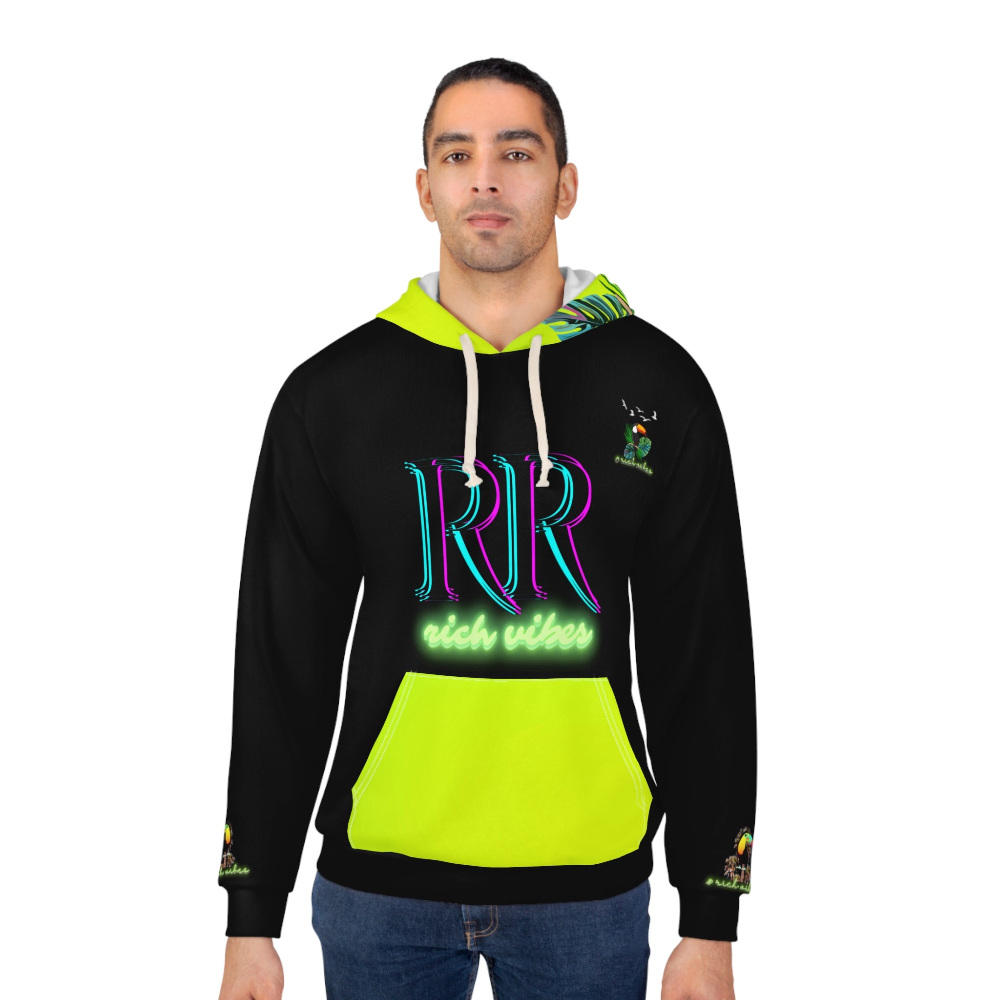 Rich Vibes Lime Green Volt RR Tropical Jungle Tiger 1.2 - Unisex Pullover Hoodie (AOP)