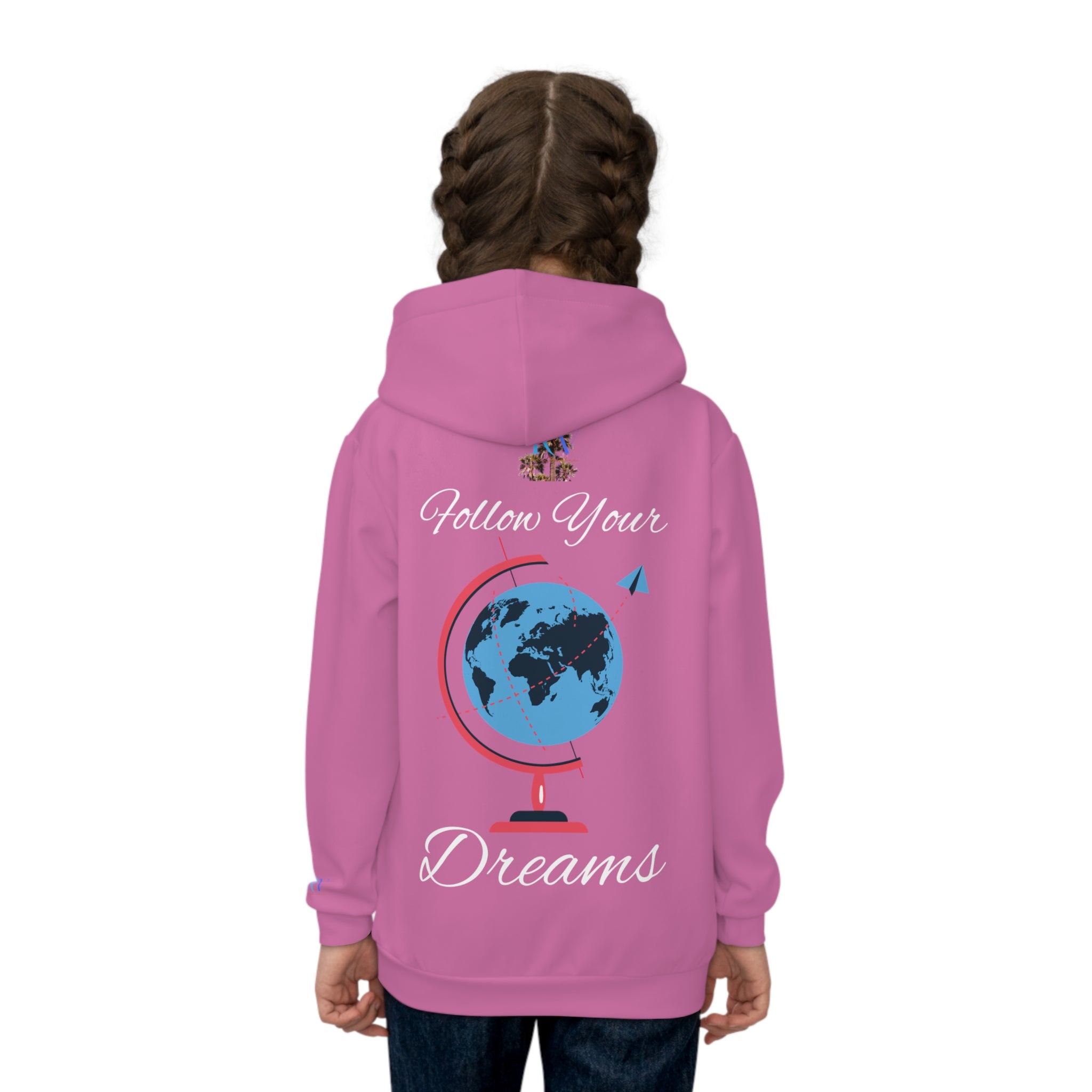 Rich Vibes Follow Your Dreams RV Color Palm Tree Light Pink-  Children's Hoodie (AOP)