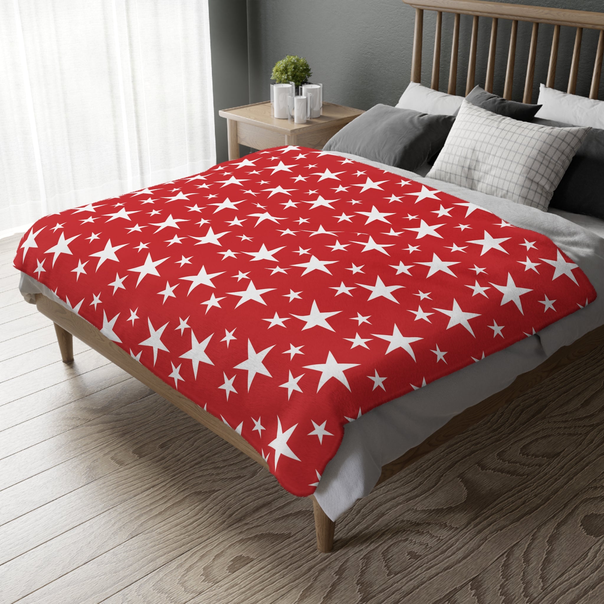 Stars and Stripes Red Velveteen Minky Blanket - (Two-sided print)