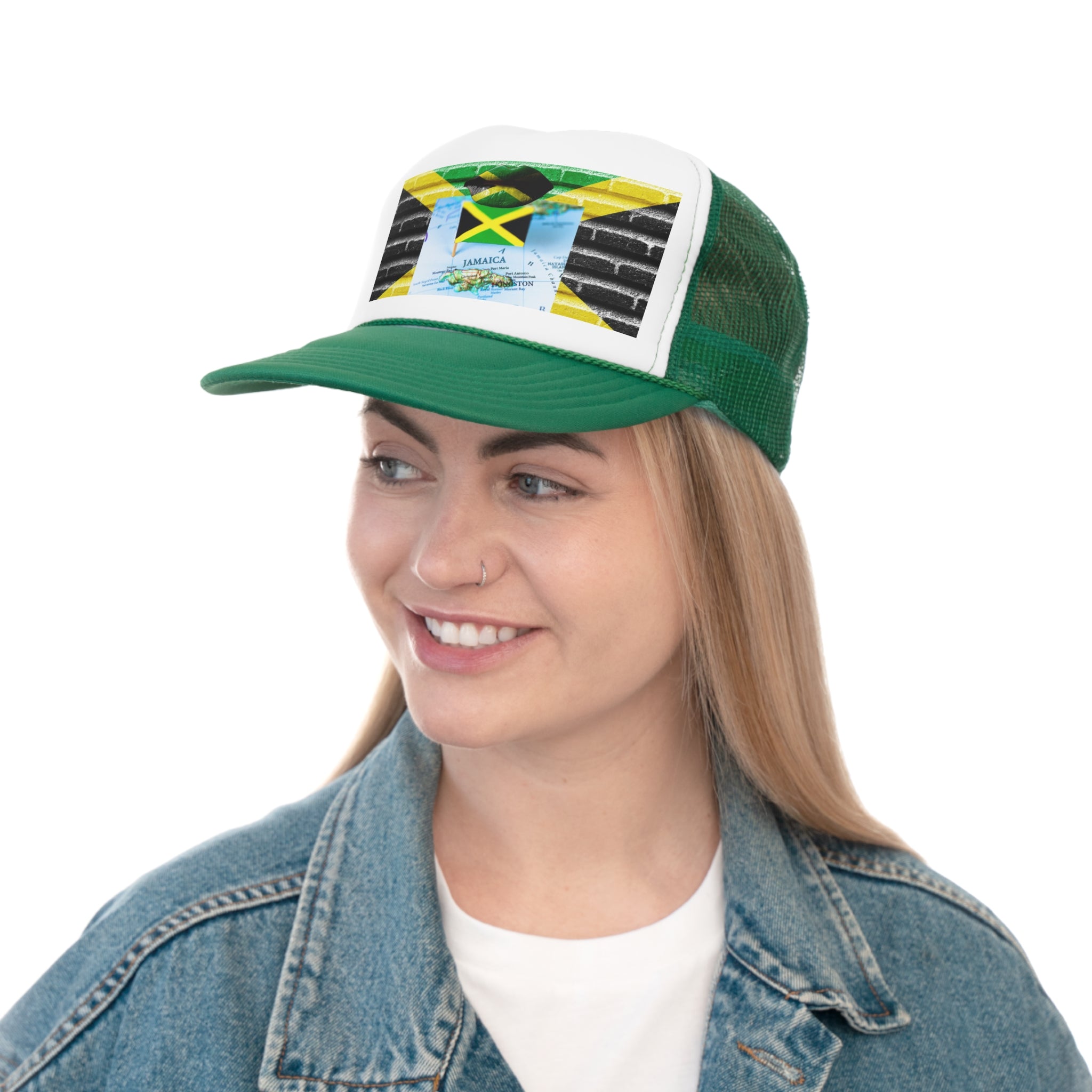 Rich Vibes Jamaica Flag Lips on the Map - Trucker Hat