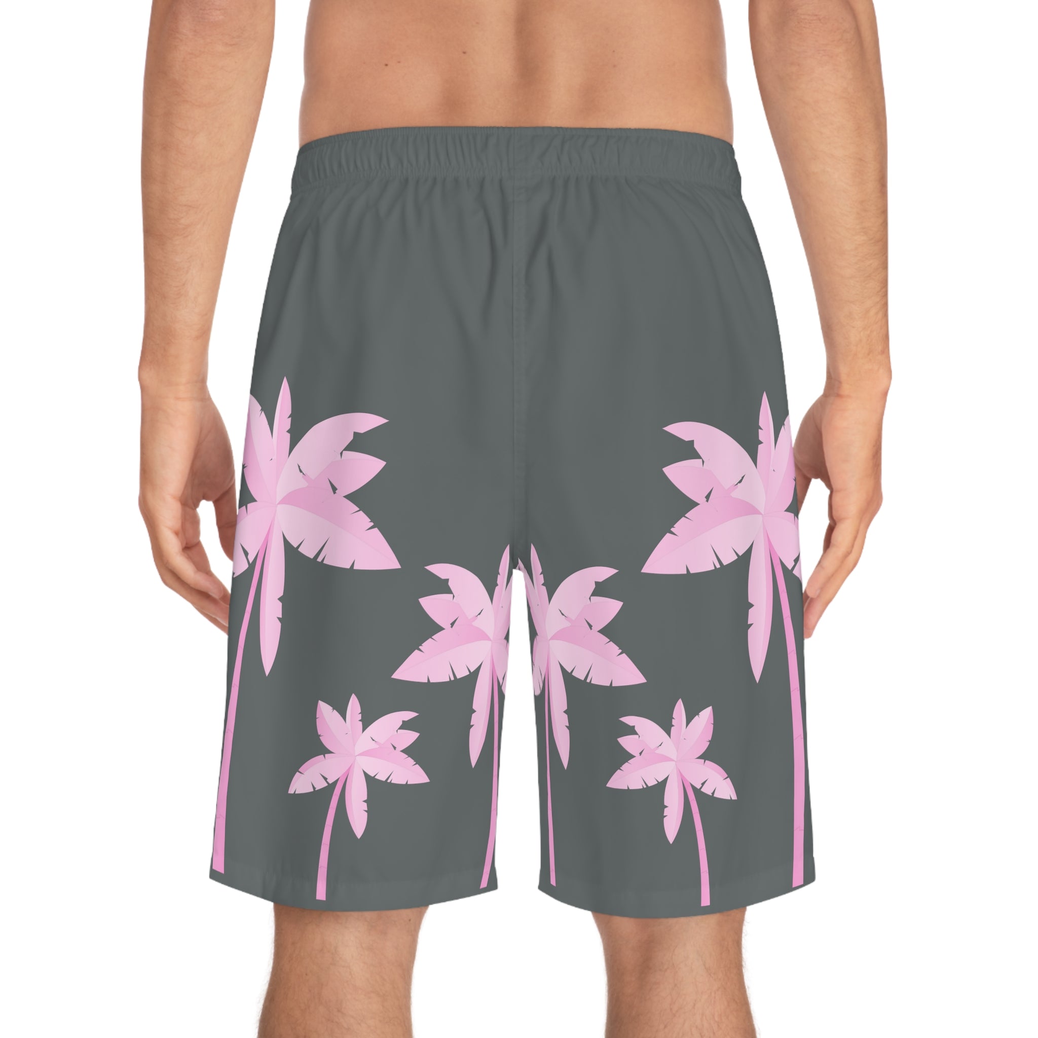 Rich Vibes Grey Tropical Pink Palm Tree Beach Chill Vibes 1.2 - Men's Board Shorts (AOP)