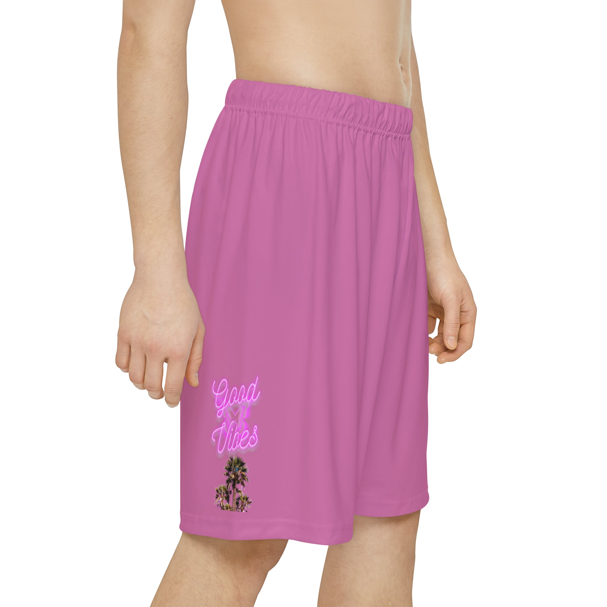 Rich Drip Good Vibes Glow Palm Tree Silhouette - Men’s Sports Shorts (AOP) Cotton Candy Pink