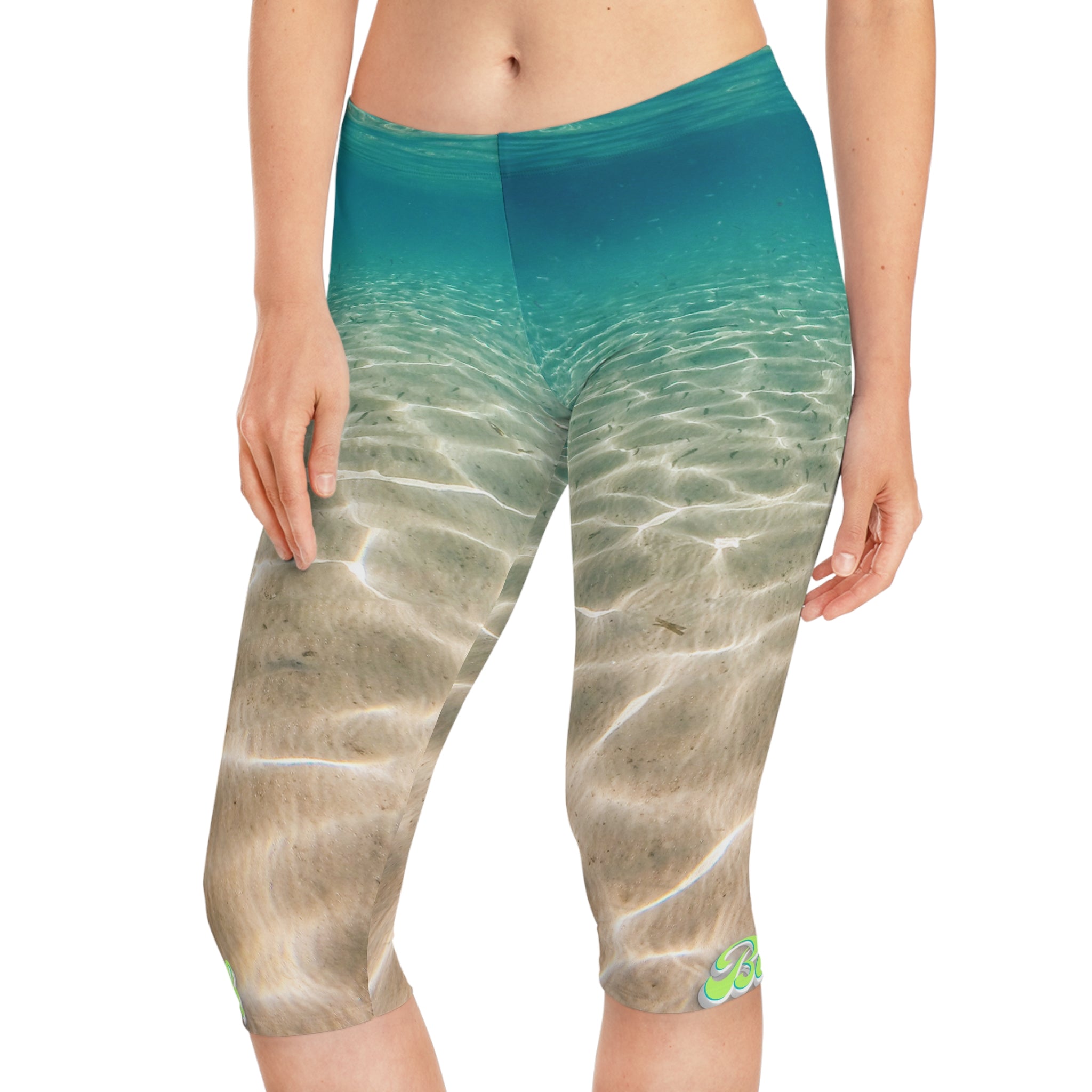 Vineyard Vibes Aqua Print Chill Beach Vibes 1.0 - Women's Capri Leggings (AOP)