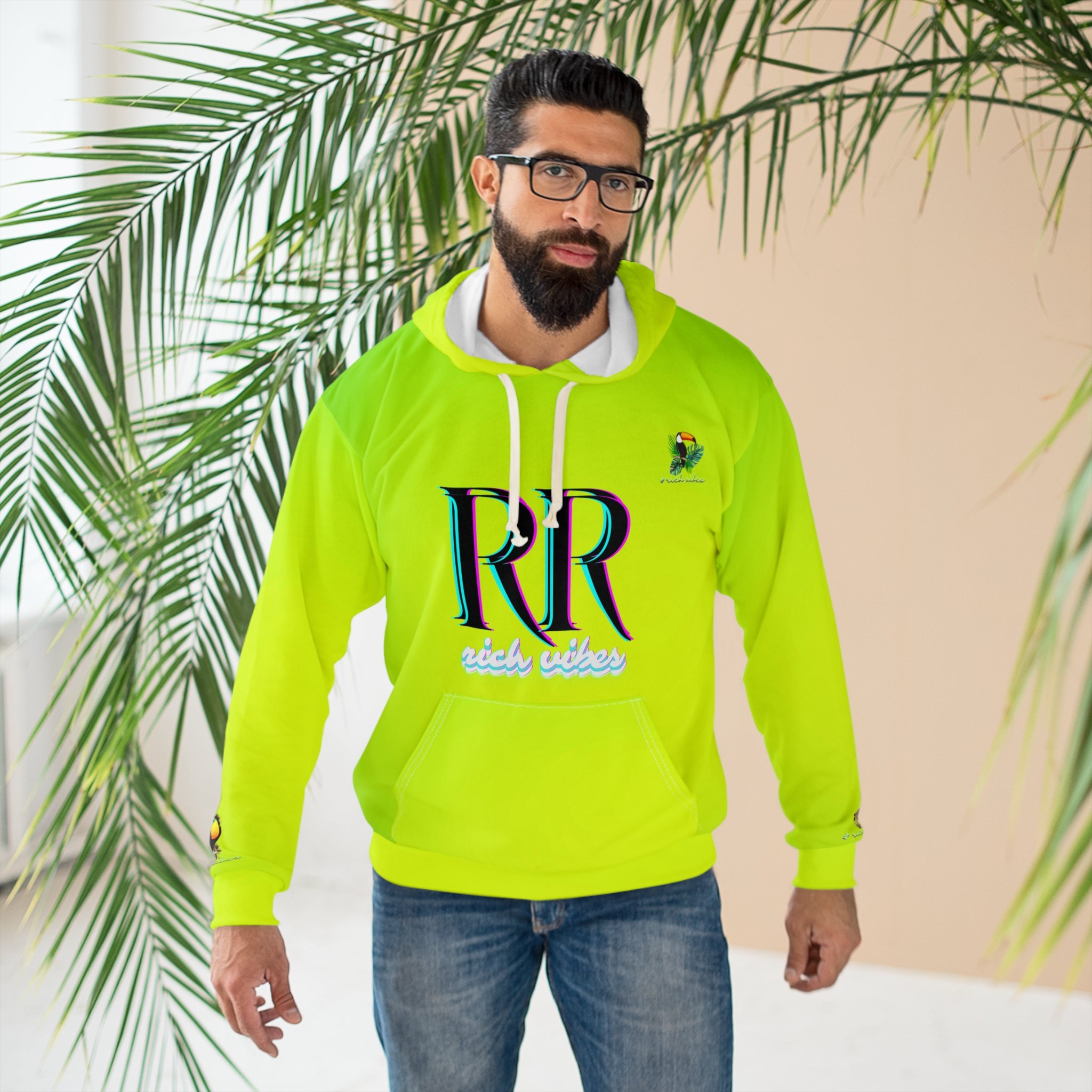 Rich Vibes Lime Green Volt RR Tropical Jungle Tiger 1.0 - Unisex Pullover Hoodie (AOP)