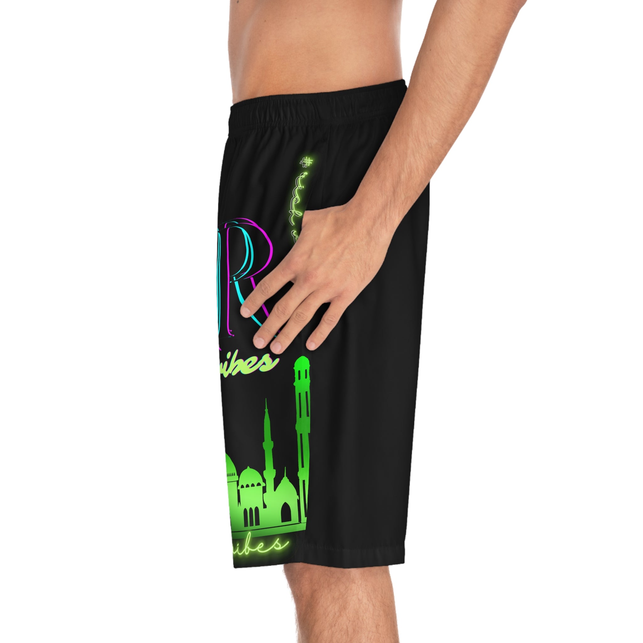 Rich Vibes Taj Mahal City Volt RR Tiger Shield Black - Men's Board Shorts (AOP)