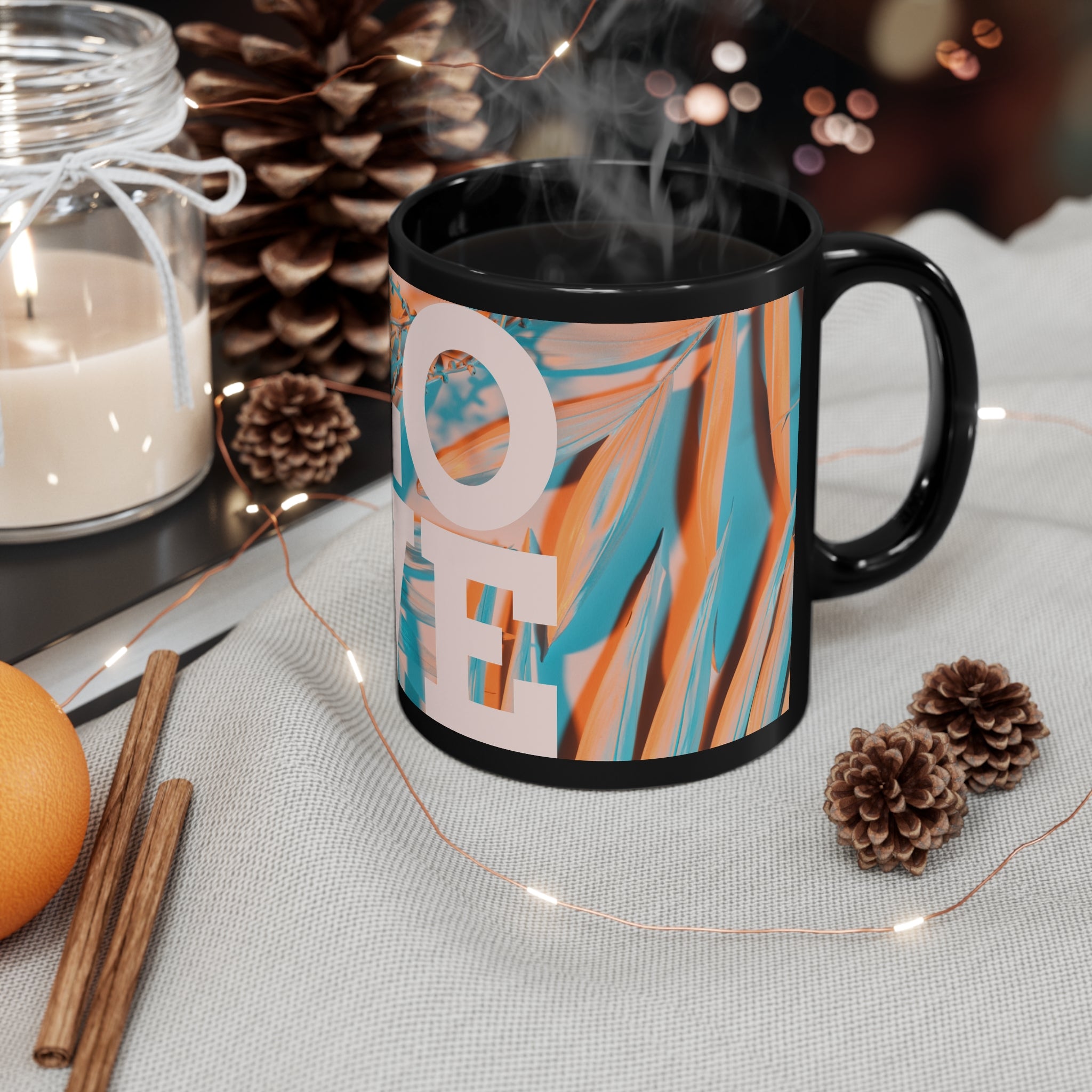 Water Color Palm Tree LOVE - 11oz Black Mug