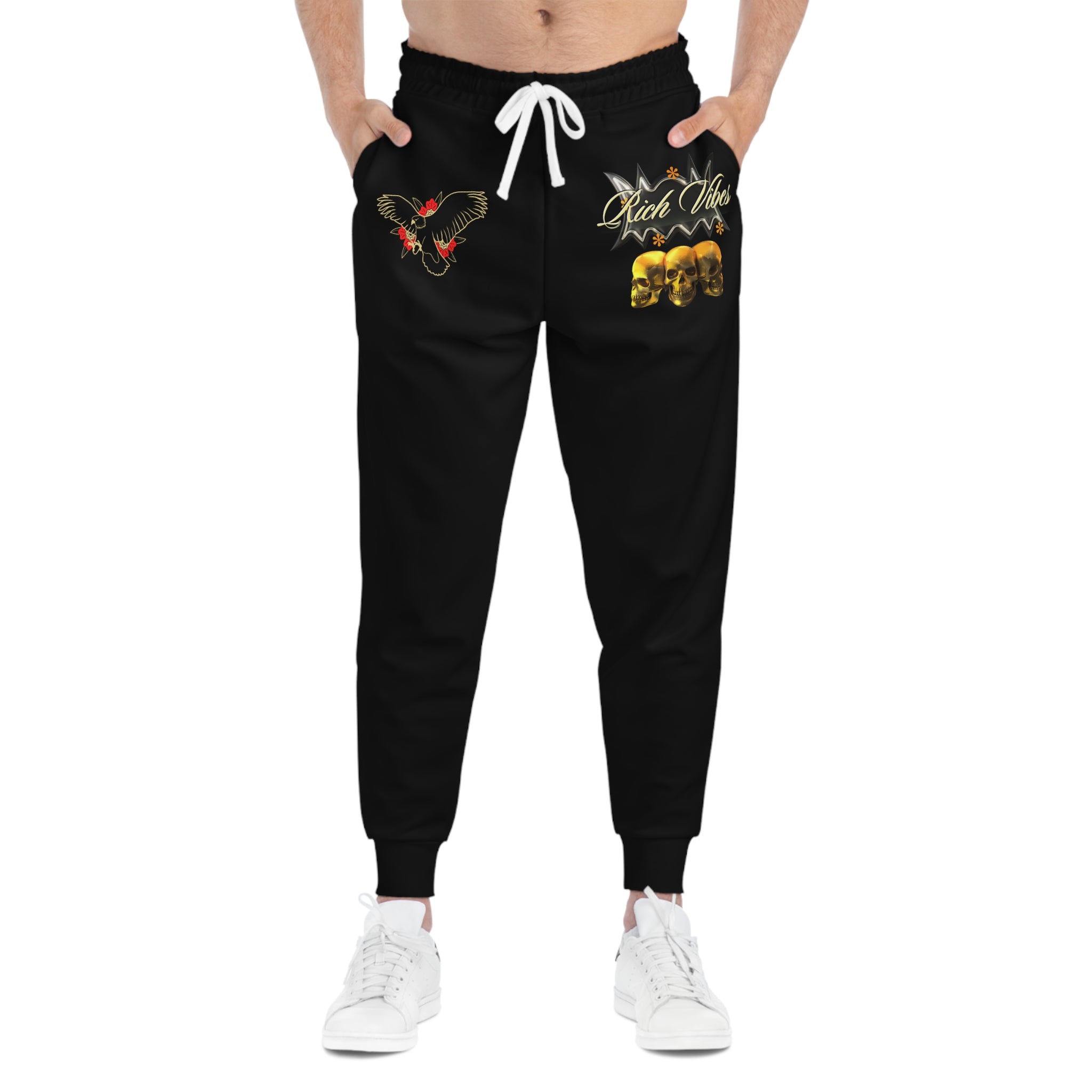 Rich Vibes Triple Golden Skull City Skyline - Athletic Joggers (AOP) Black