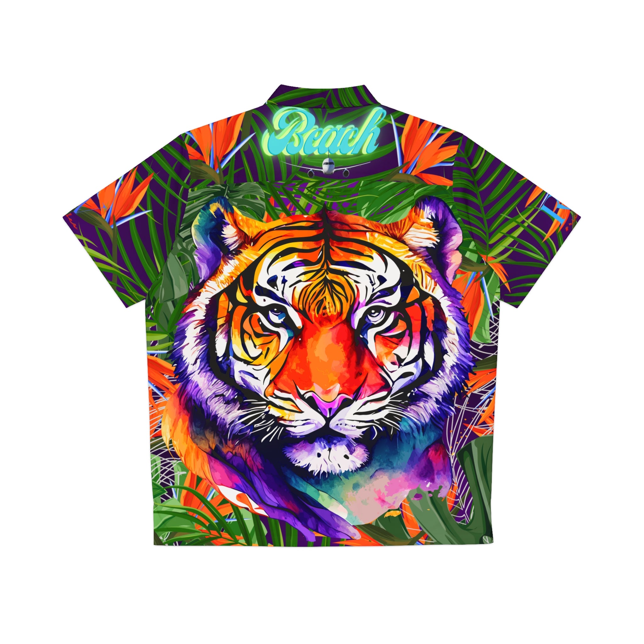 Rich Vibes Tropical Purple Jungle Tiger RV - Men's Hawaiian Shirt (AOP)White