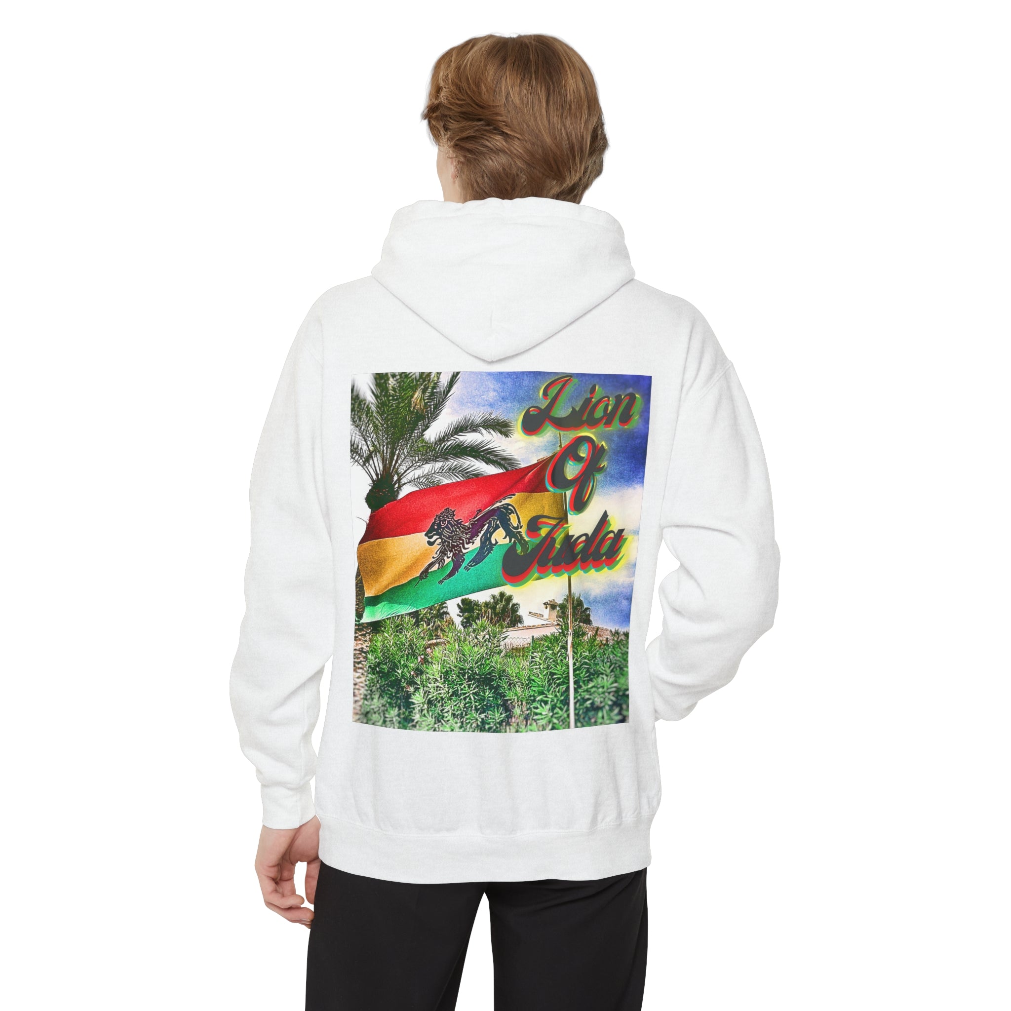 Jamaica Lion Of Judah Flag White - Garment-Dyed Hoodie