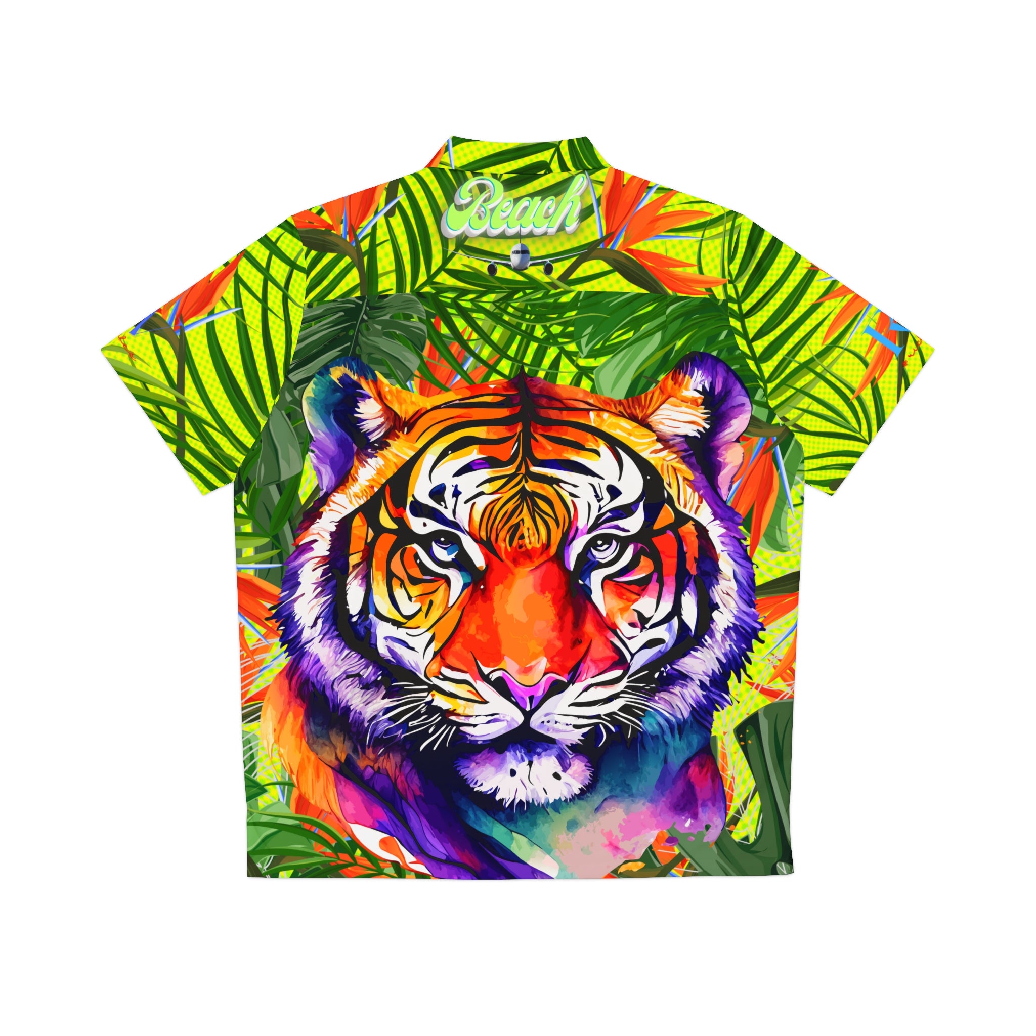 Rich Vibes Volt Green Tropical Jungle Tiger RV Golfer's  - Men's Hawaiian Shirt (AOP)