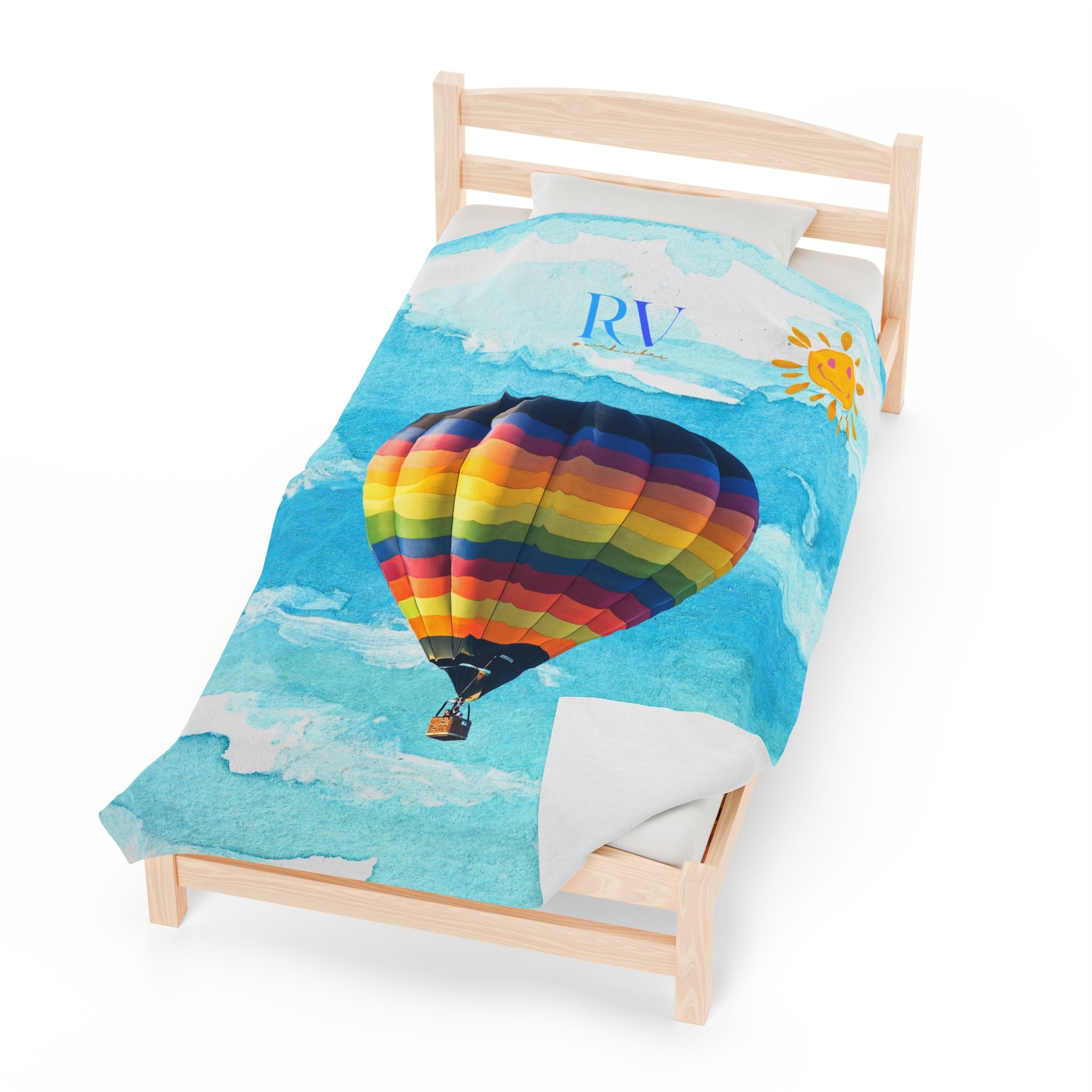 RV Multi- Colored Air Balloon Smiley Sunshine - Velveteen Plush Blanket