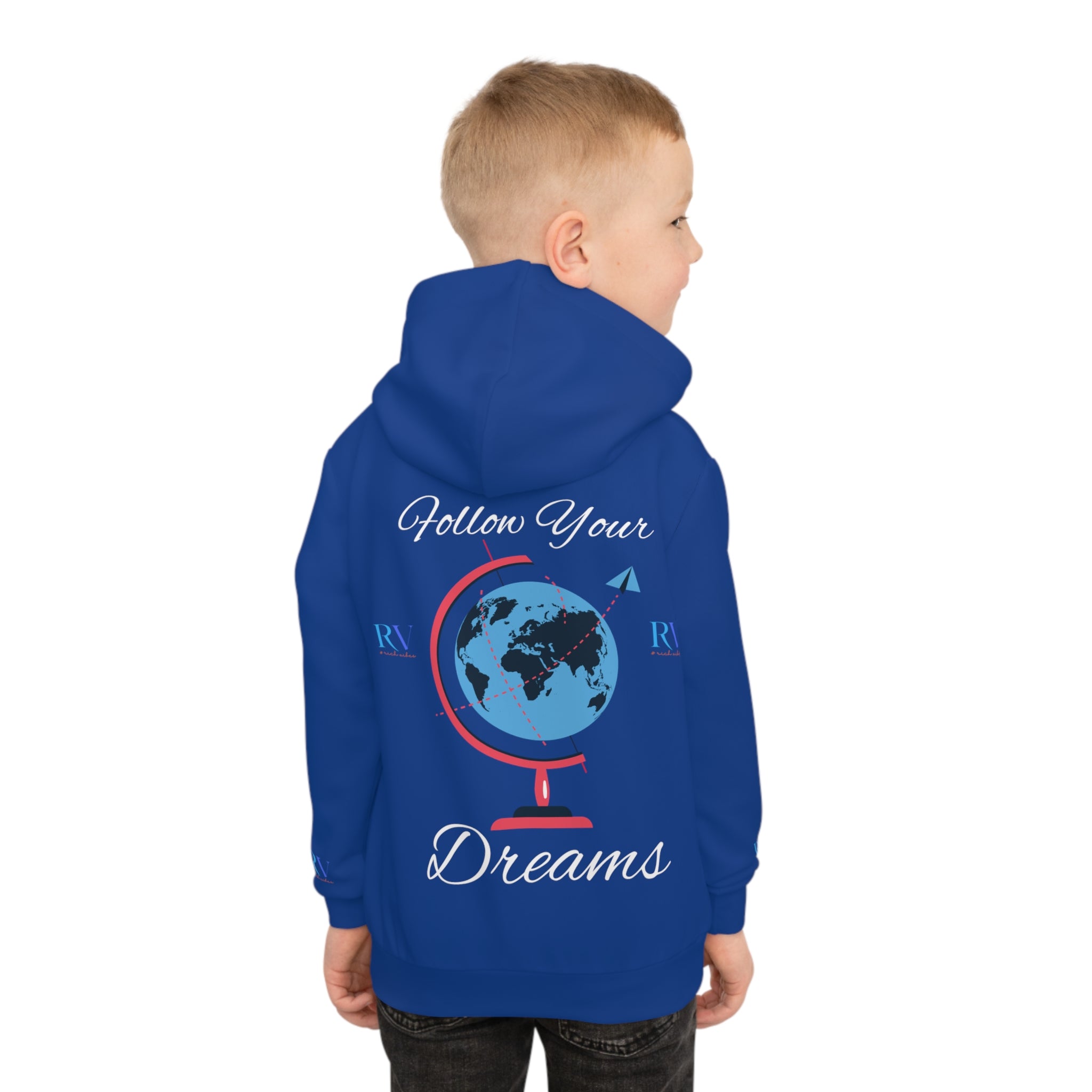 Rich Vibes Follow Your Dreams RV Color Palm Tree Royal Blue 3 -  Children's Hoodie (AOP)