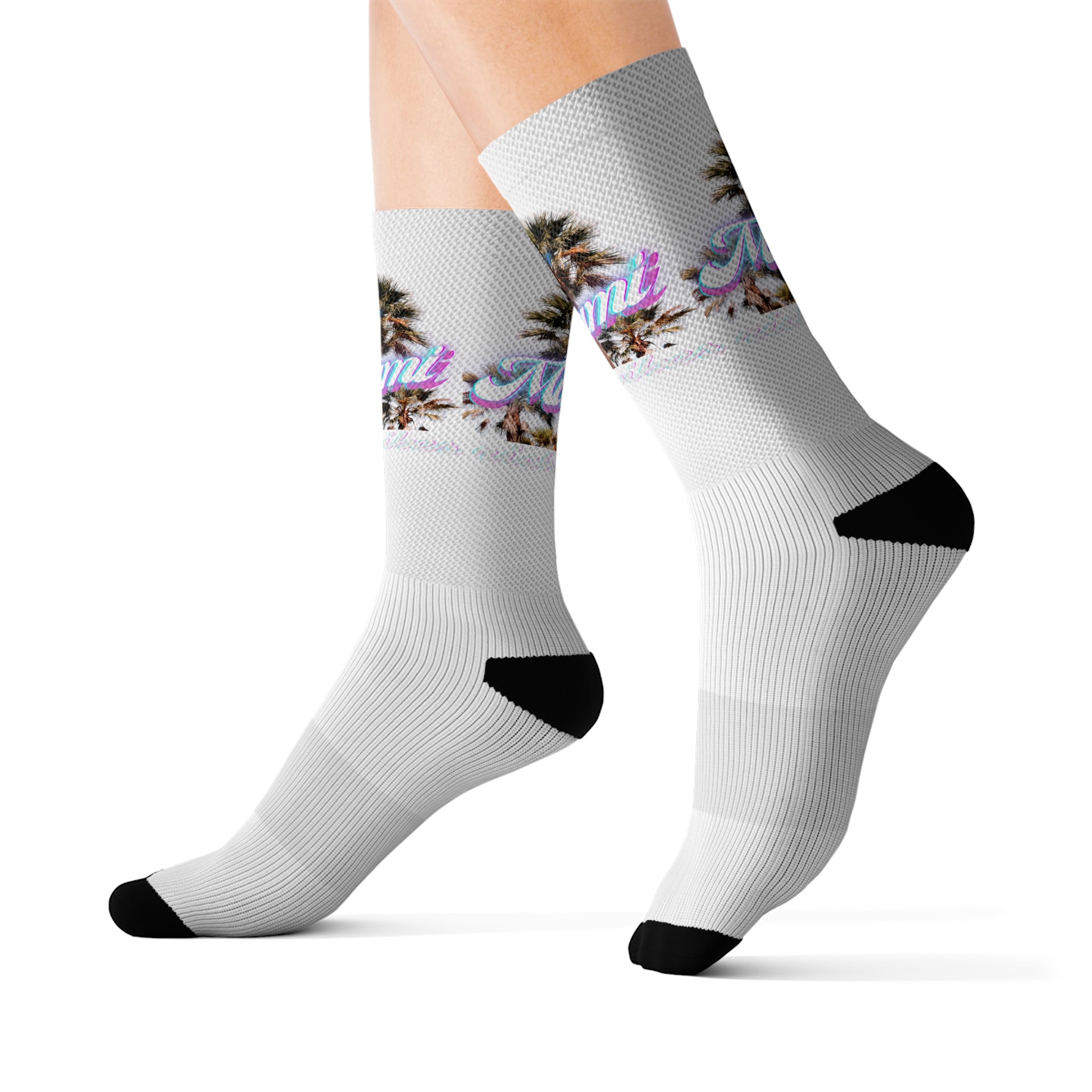 Rich Drip Miami Palm Tree Silhouette - Sublimation Socks White