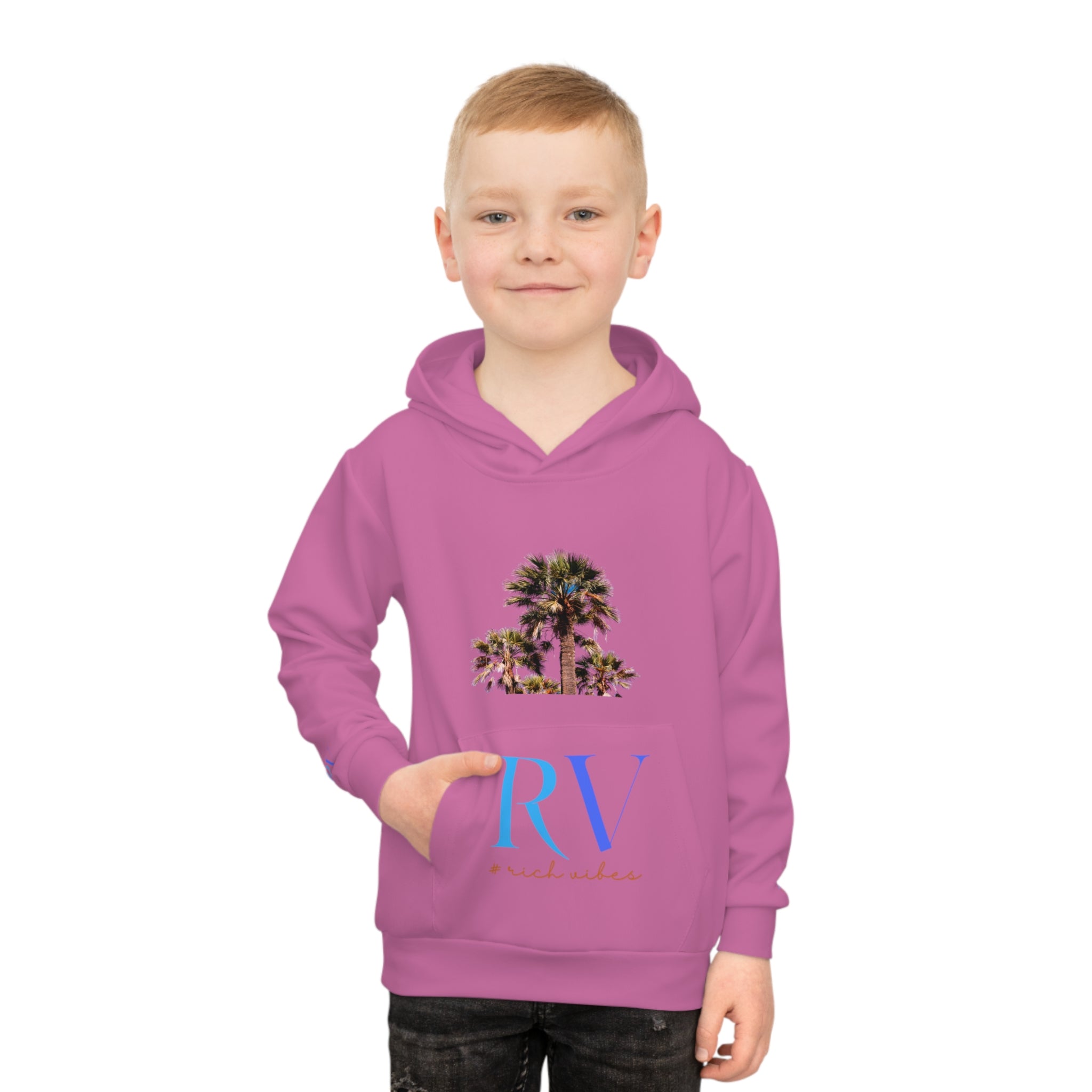 Rich Vibes Follow Your Dreams RV Color Palm Tree Light Pink-  Children's Hoodie (AOP)