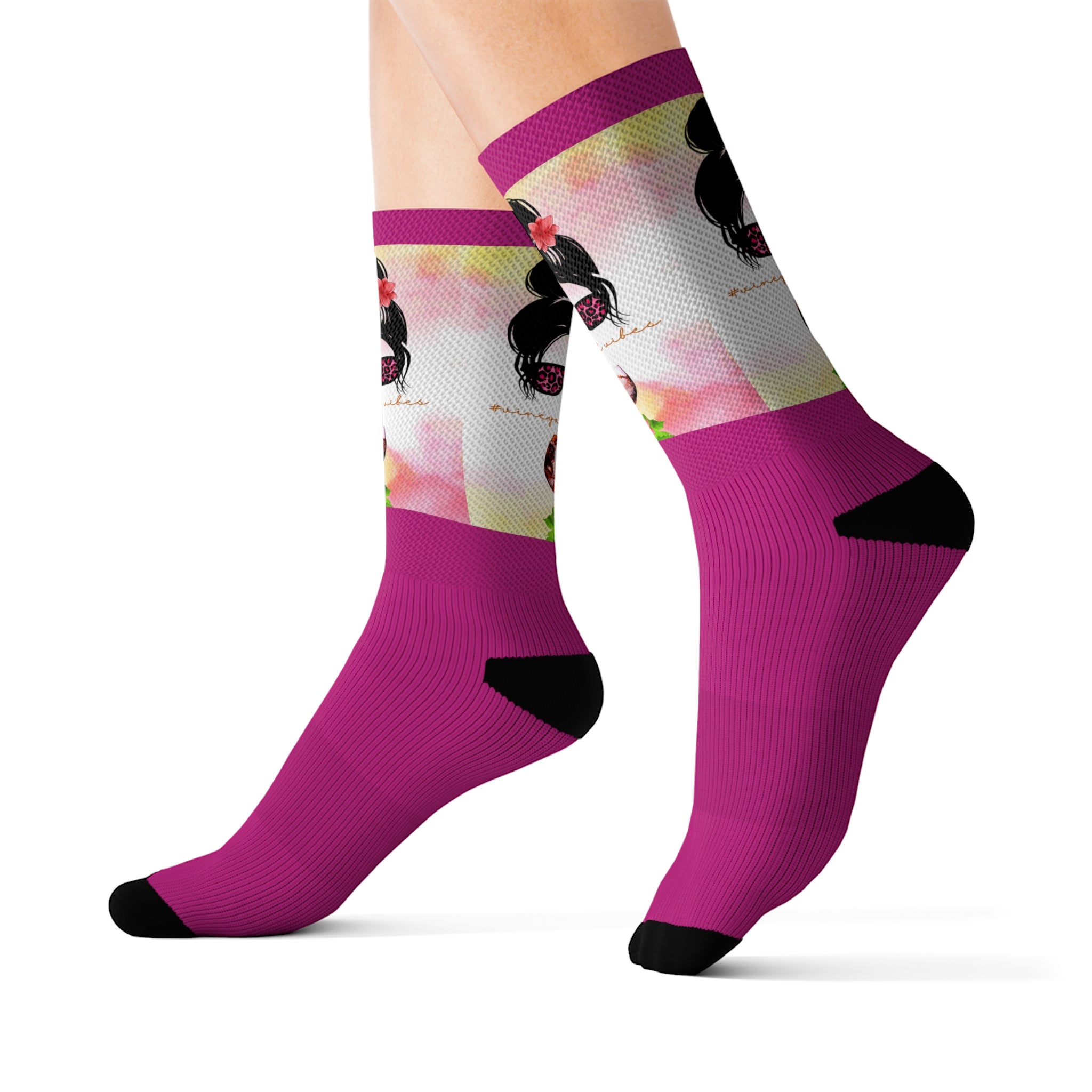 Vineyard Vibes Pink Water Colors Pink - Sublimation Socks