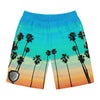 Rich Vibes Volt Turquoise Sunset Tiger Shield 1.0 - Men's Board Shorts (AOP)