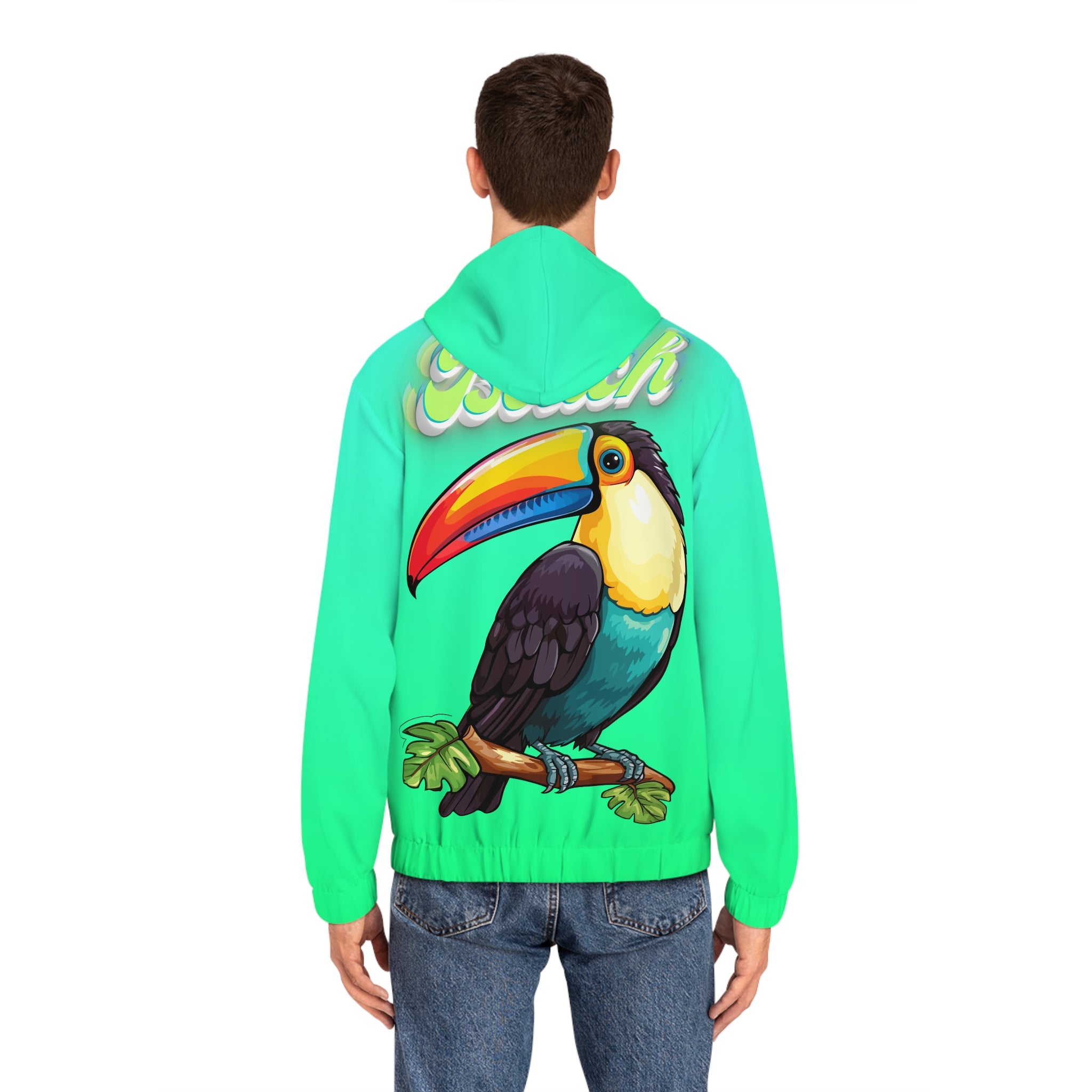 Rich Vibes RR Sea Green Tropical Beach Bird 1.5 - Men's Full-Zip Hoodie (AOP)
