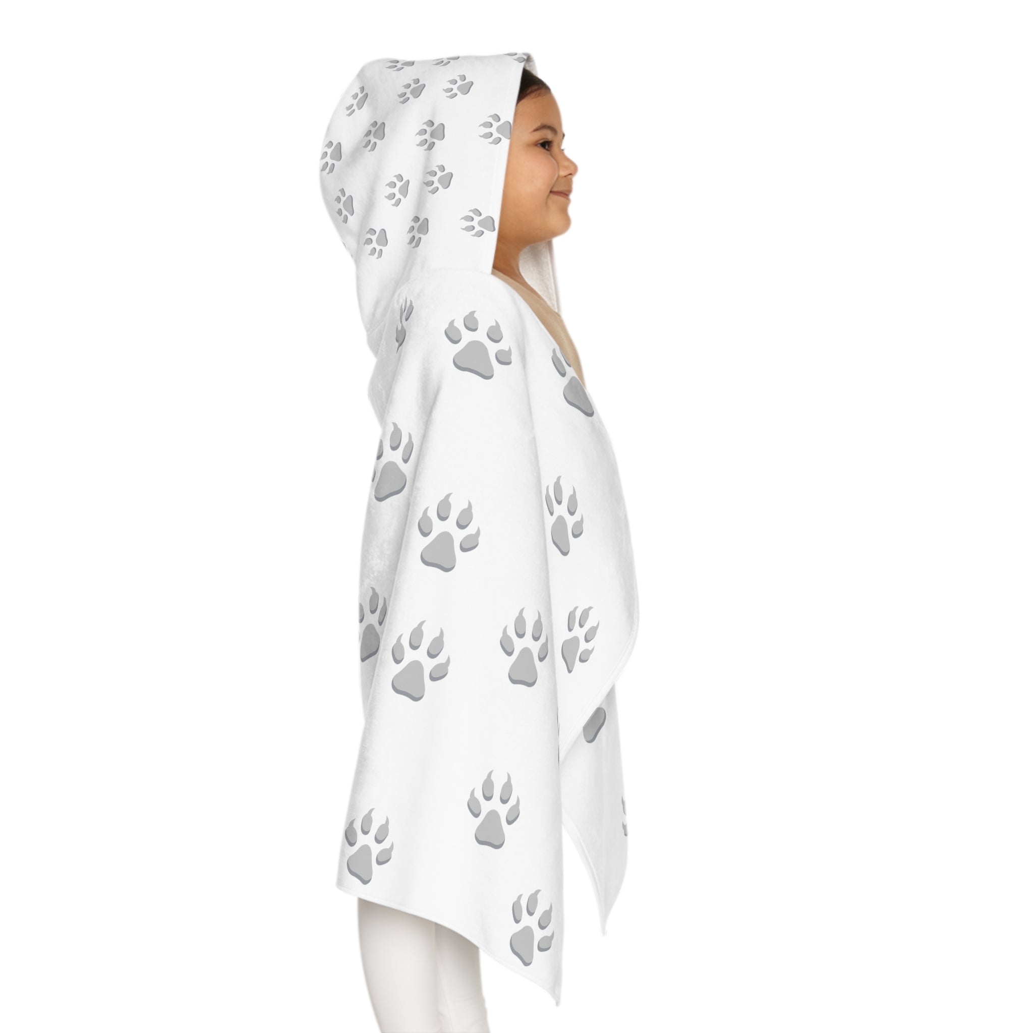 Tiger Cub Paw Print - Youth Hooded Towel (White)