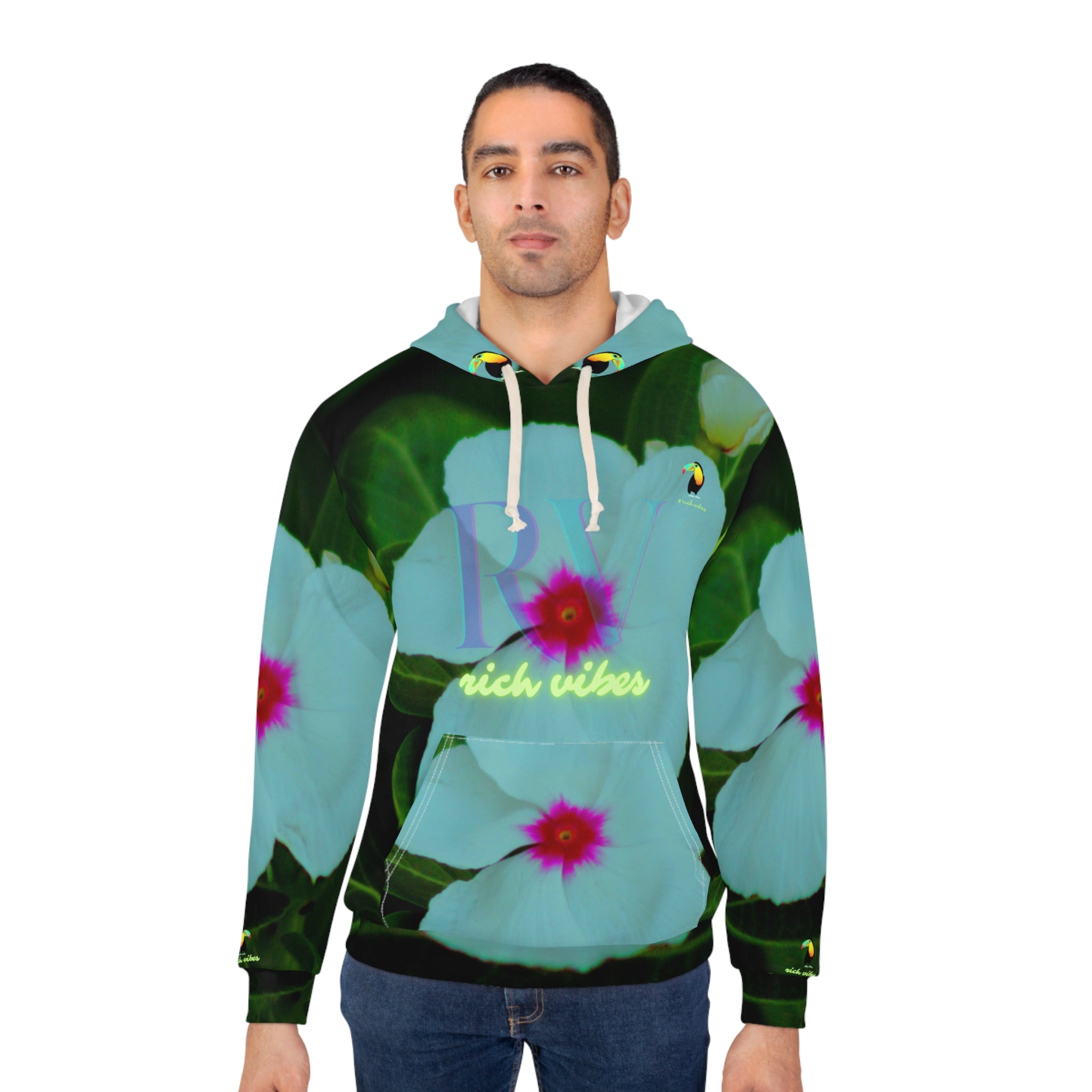 Rich Vibes RV Volt Forest Leaf Daisy - Unisex Pullover Hoodie (AOP)