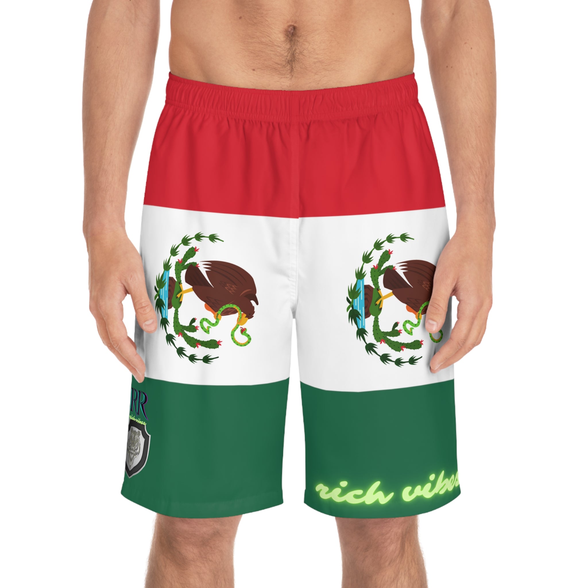 Rich Vibes RR Volt Mexican Flag Tiger Shield 2.0 - Men's Board Shorts (AOP)