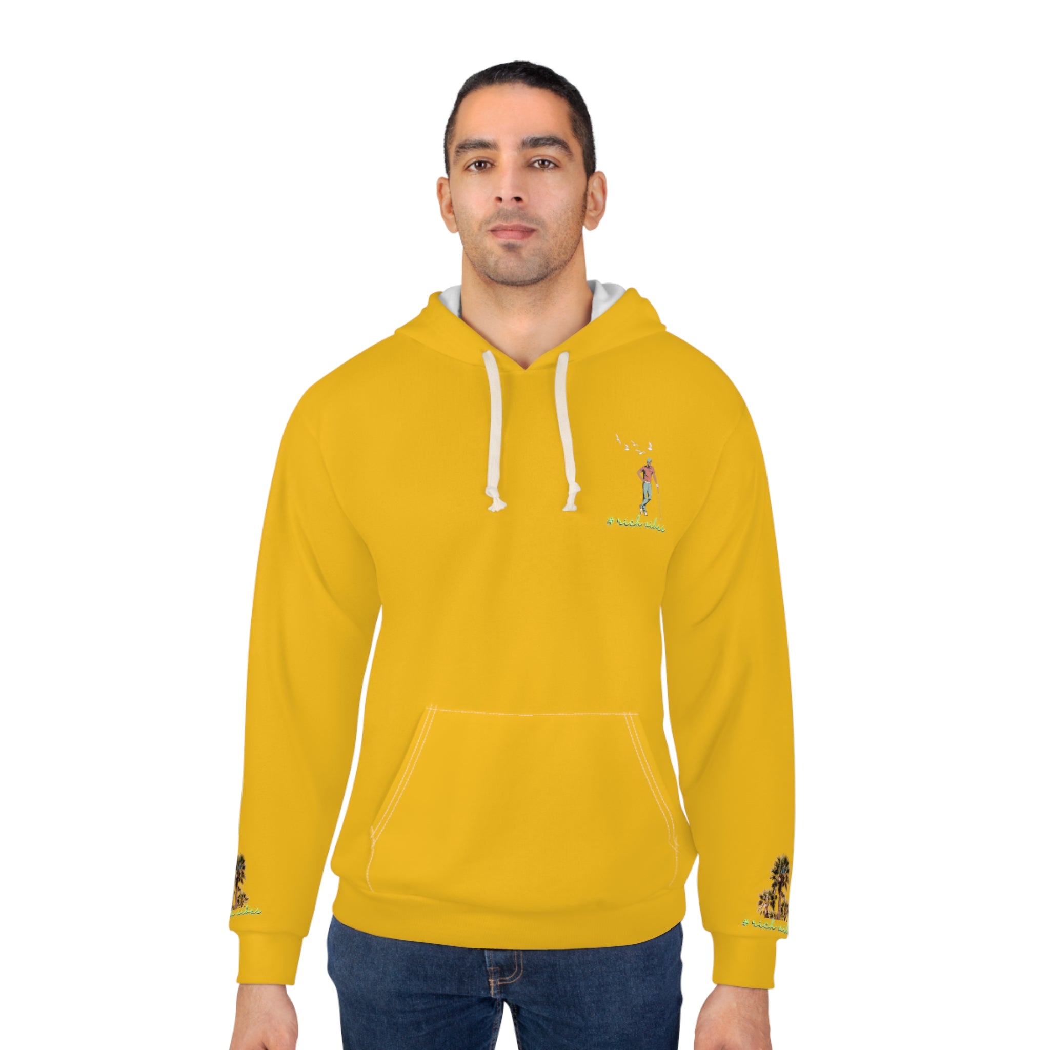 Rich Vibes Gold Colorful Palm Trees Volt Golf Pro 1.0 - Unisex Pullover Hoodie (AOP)