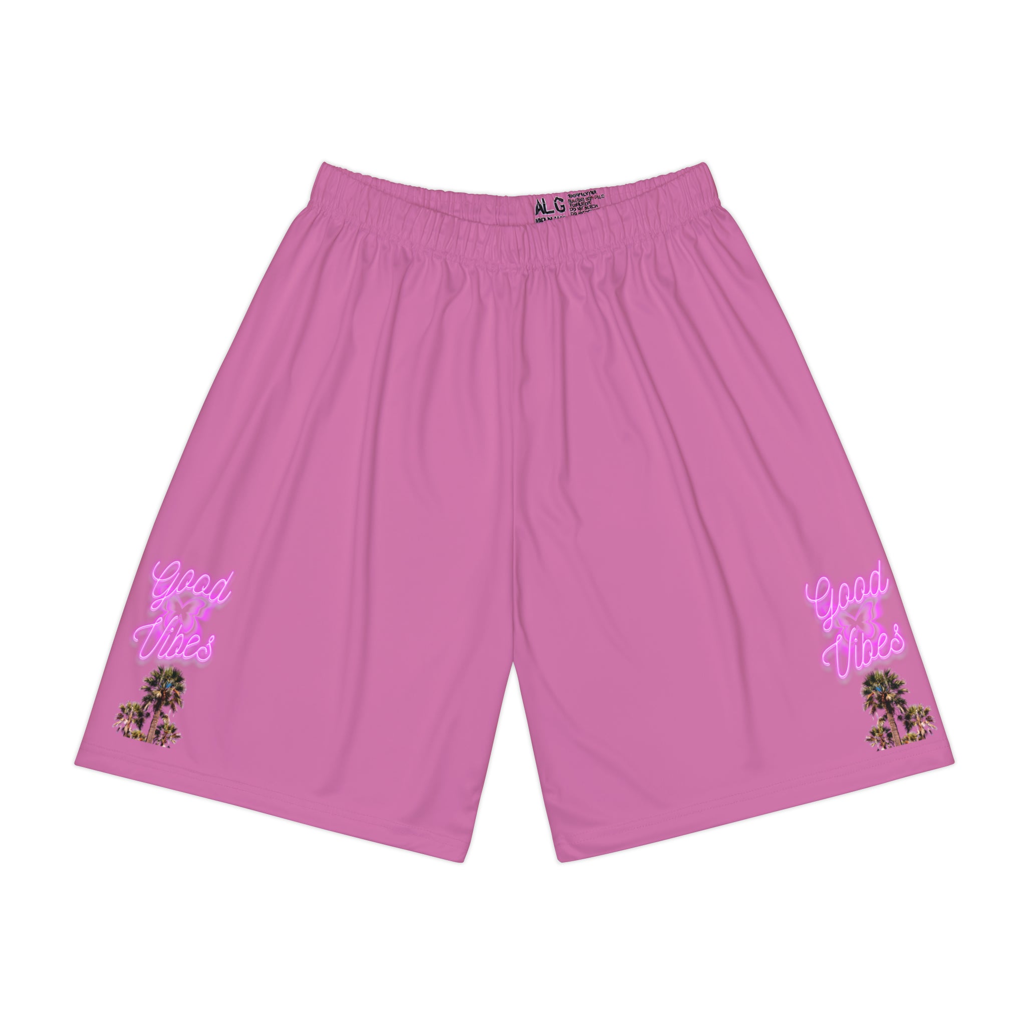 Rich Drip Good Vibes Glow Palm Tree Silhouette - Men’s Sports Shorts (AOP) Cotton Candy Pink