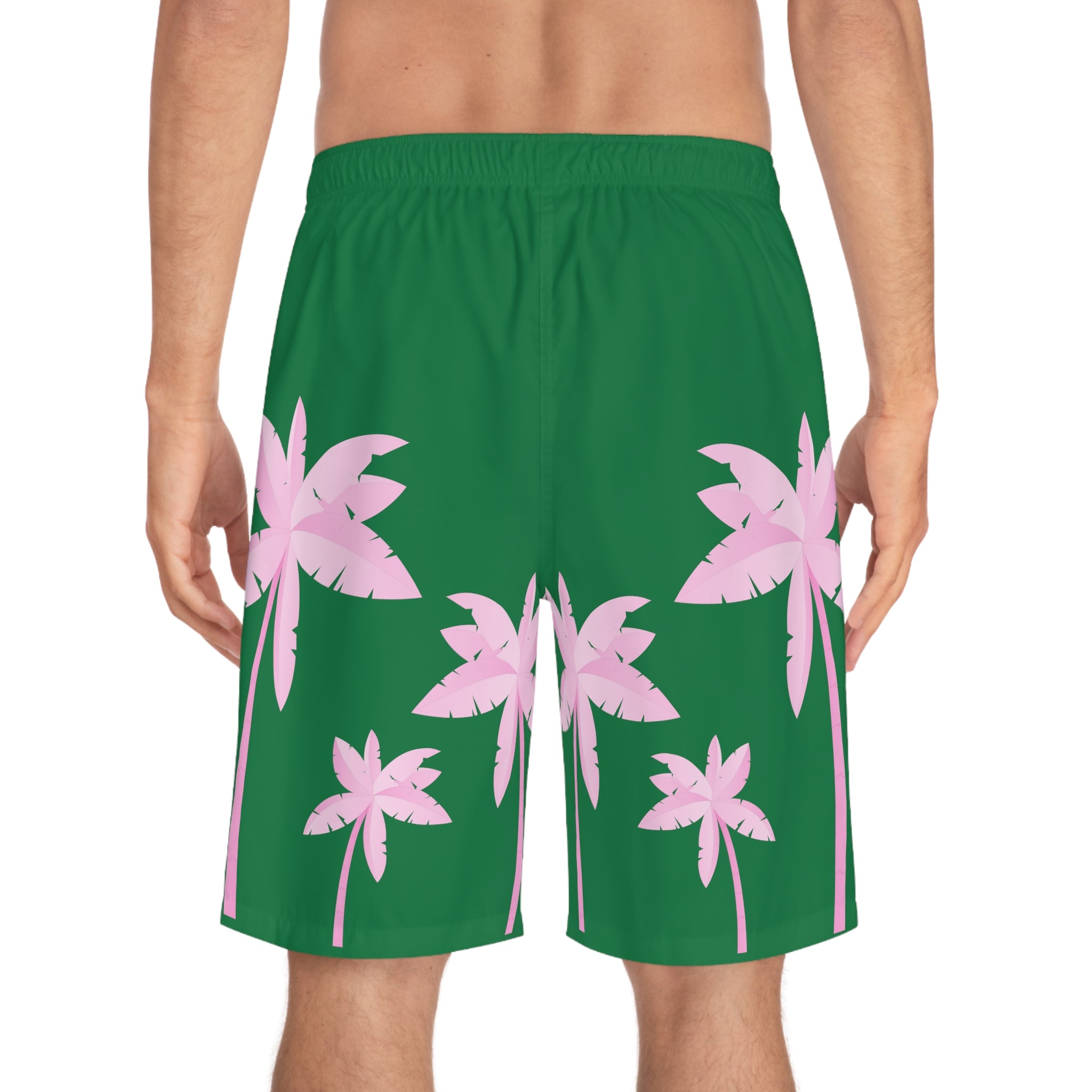 Rich Vibes Watermelon Green Tropical Pink Palm Tree Beach Chill Vibes 1.2 - Men's Board Shorts (AOP)