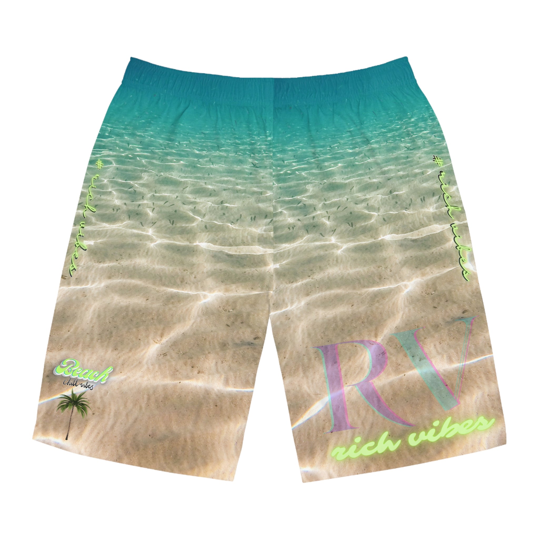 Rich Vibes Sea Green Beach Chill Vibes RV2.0 - Men's Board Shorts (AOP)