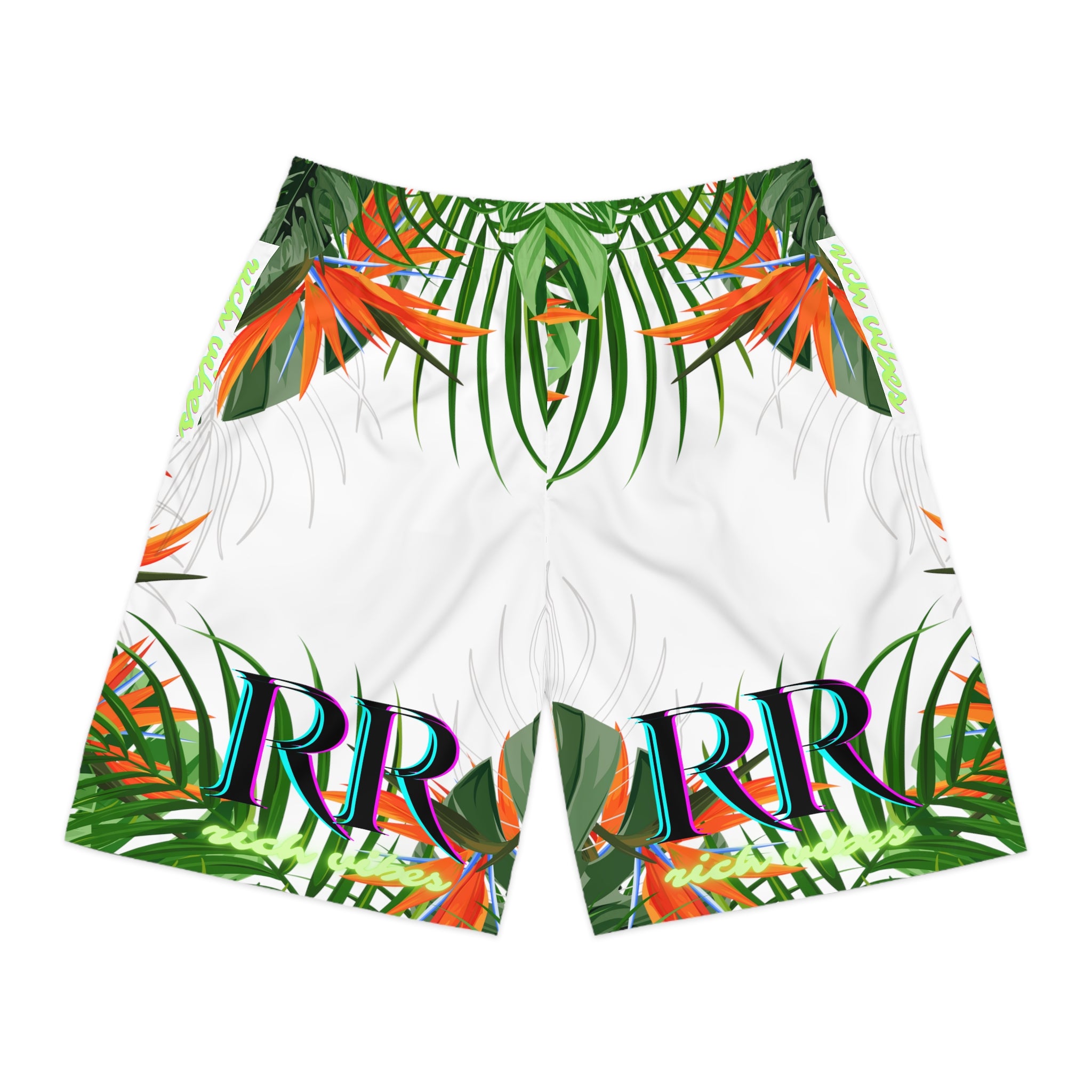 Rich Vibes Volt Green Tropical Jungle Print - Men's Jogger Shorts (AOP)White