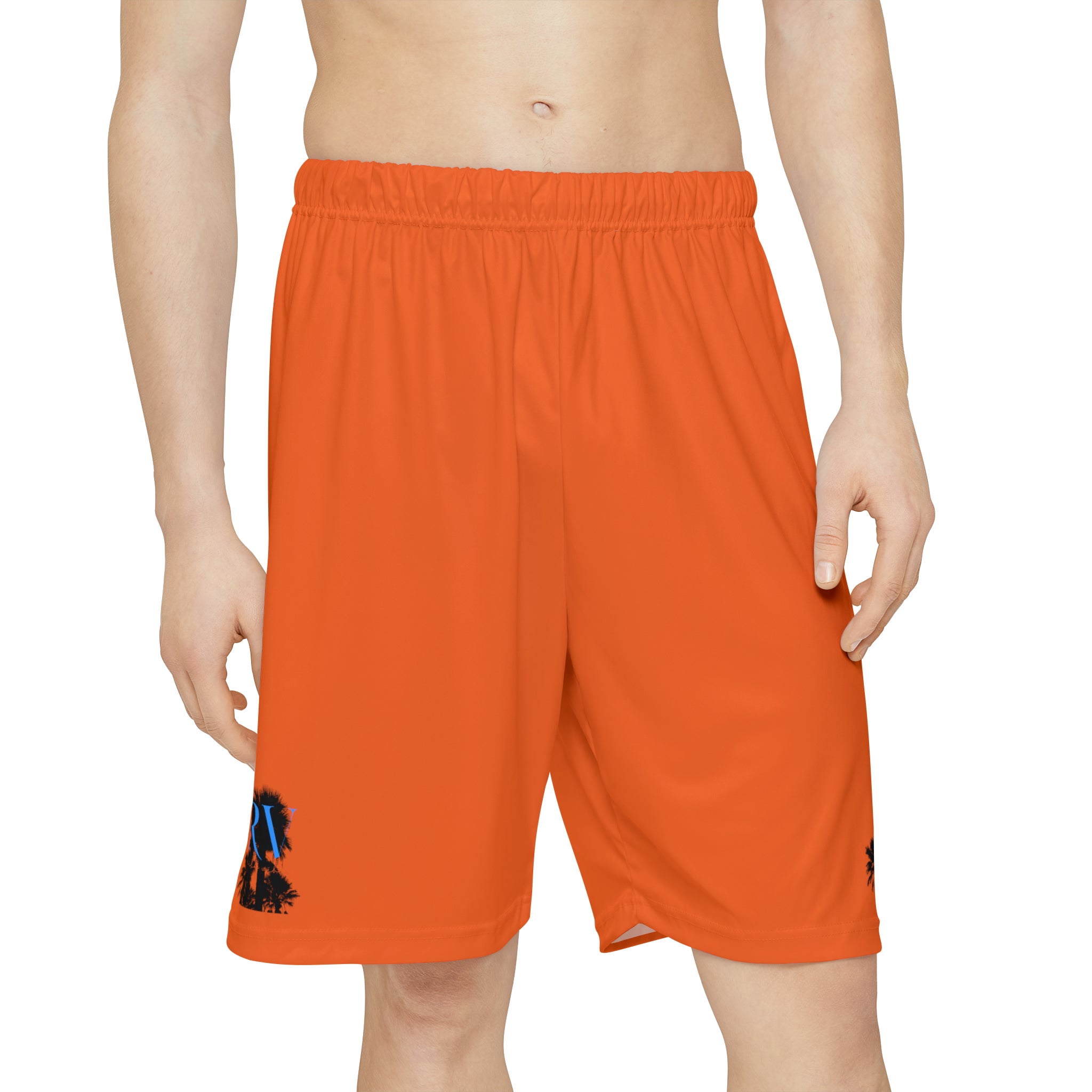Rich Vibes RV Palm Tree Silhouette Men’s Sports Shorts (AOP) Orange