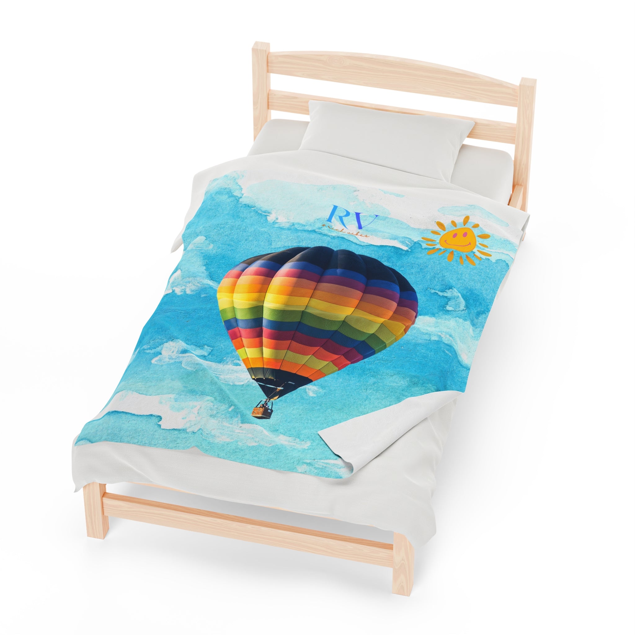 RV Multi- Colored Air Balloon Smiley Sunshine - Velveteen Plush Blanket